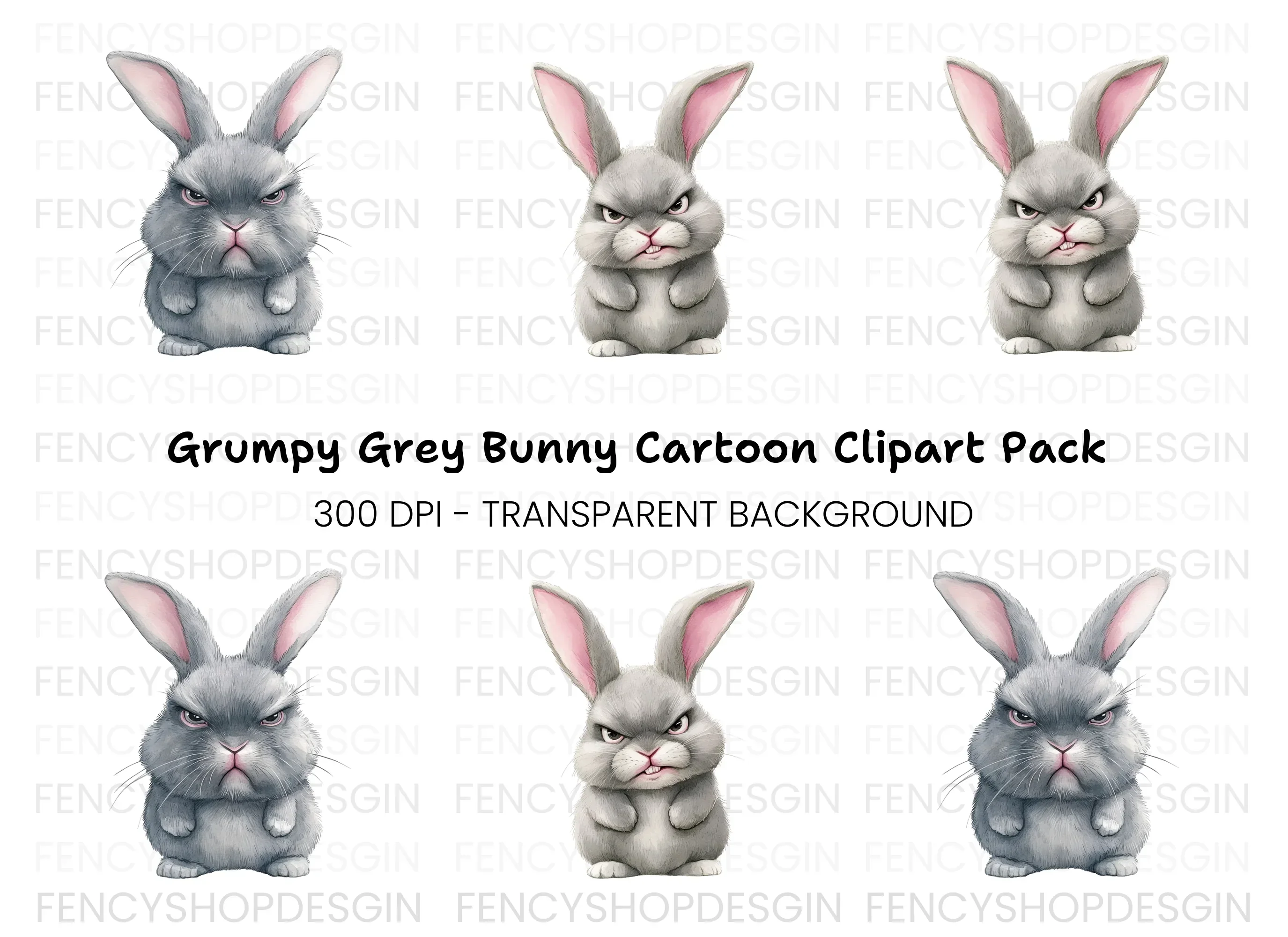 Angry Bunny Clipart Bundle
