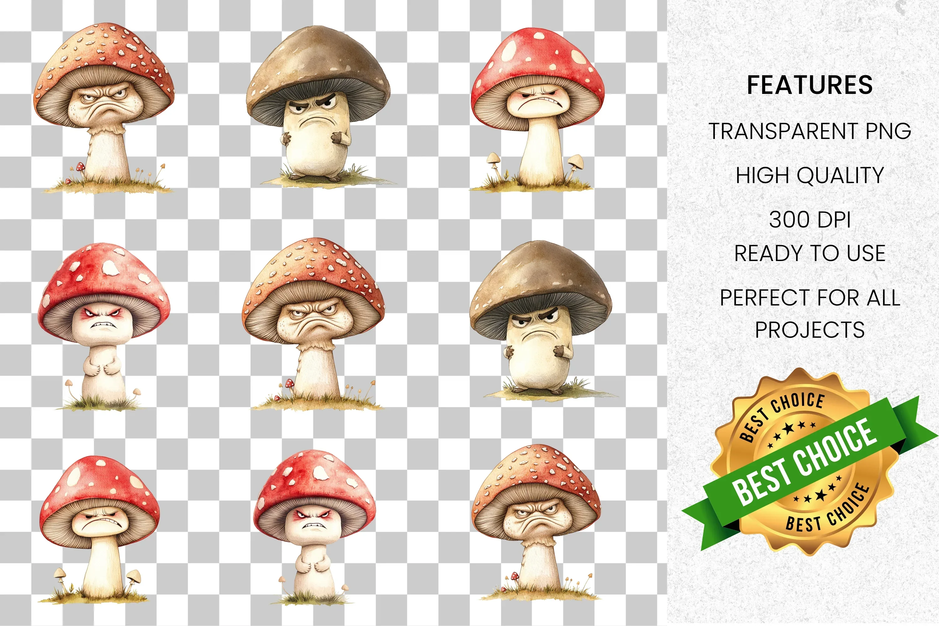 Angry Cartoon Mushroom Clipart Bundle - Image 8