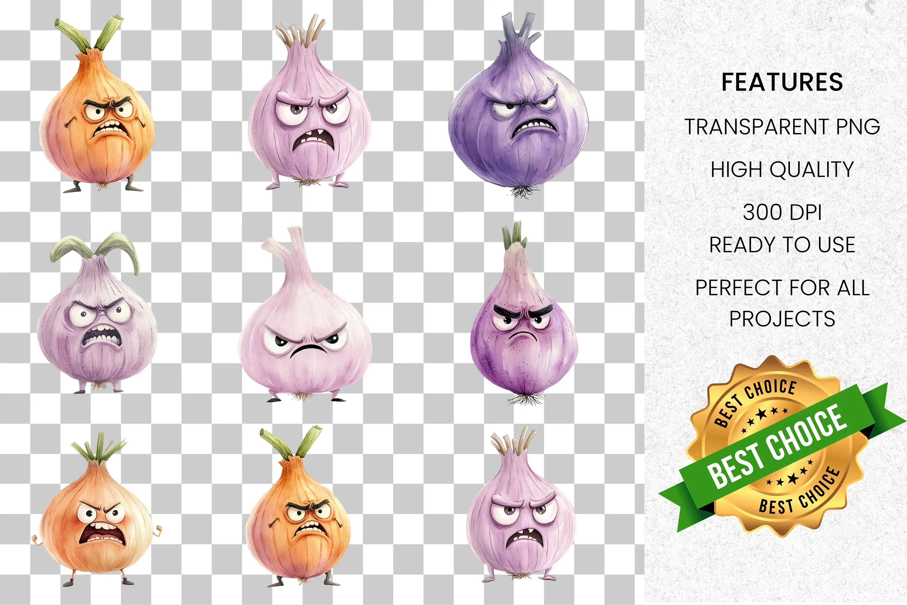 Angry Onion Garlic Clipart Bundle - Image 8