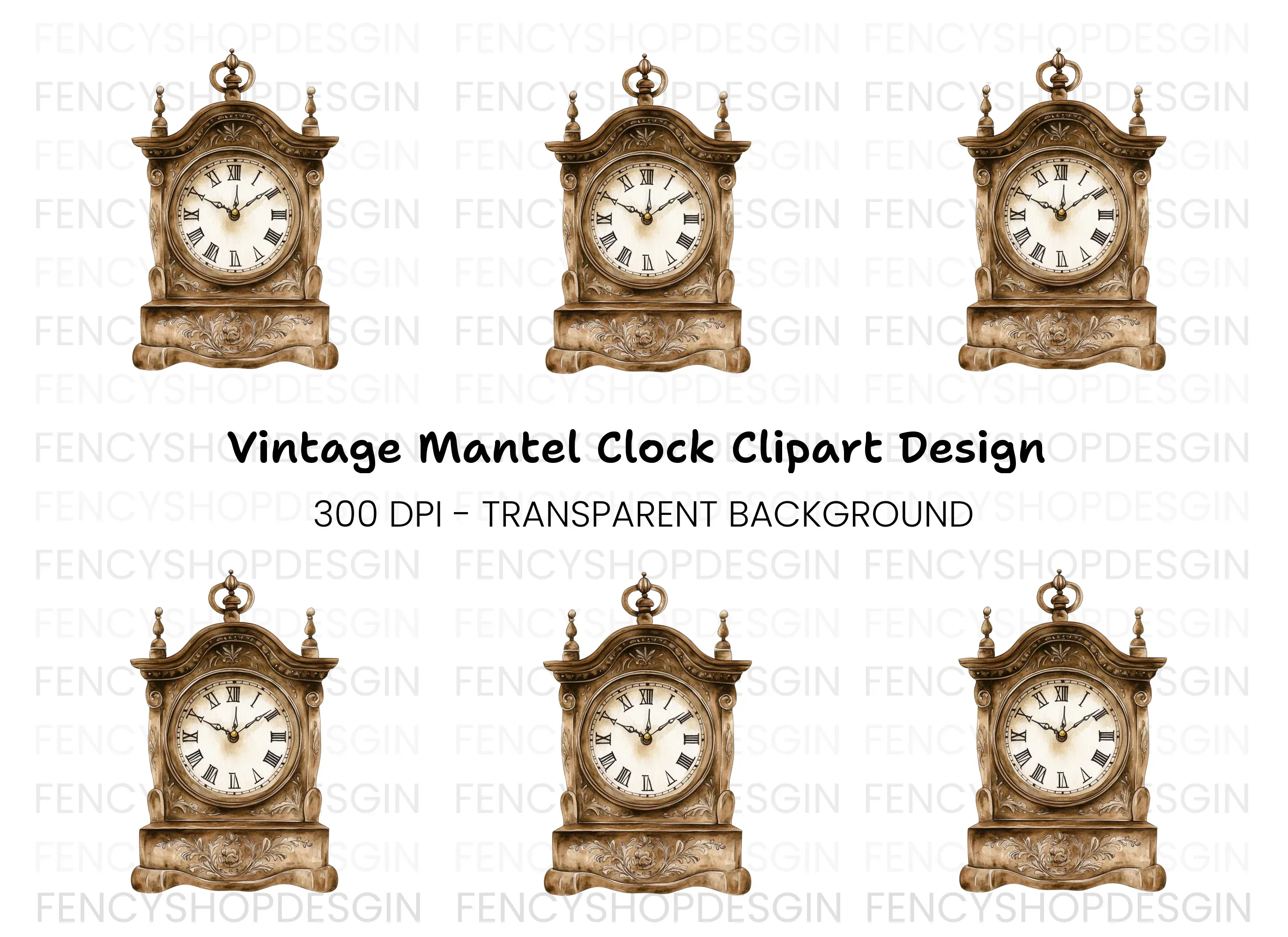Antique Mantel Clock Clipart Bundle