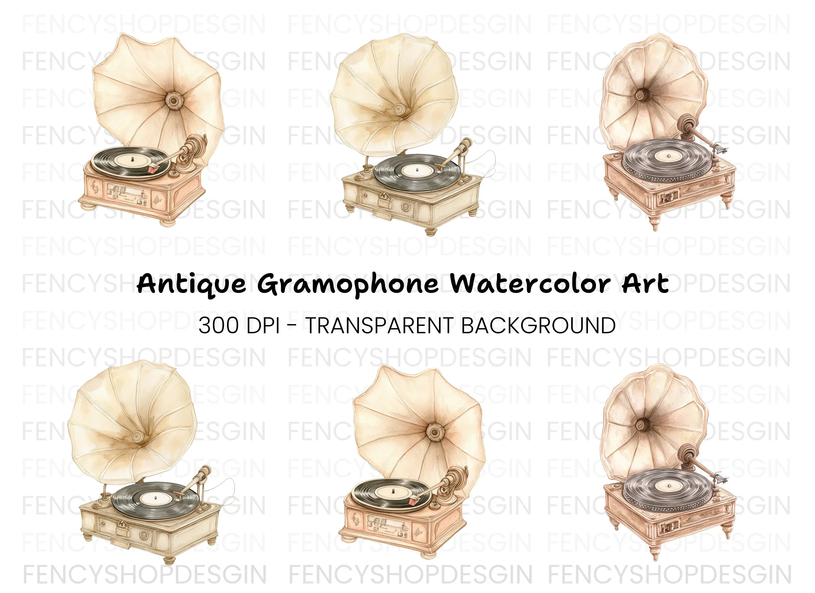 Antique Record Player Clipart Bundle