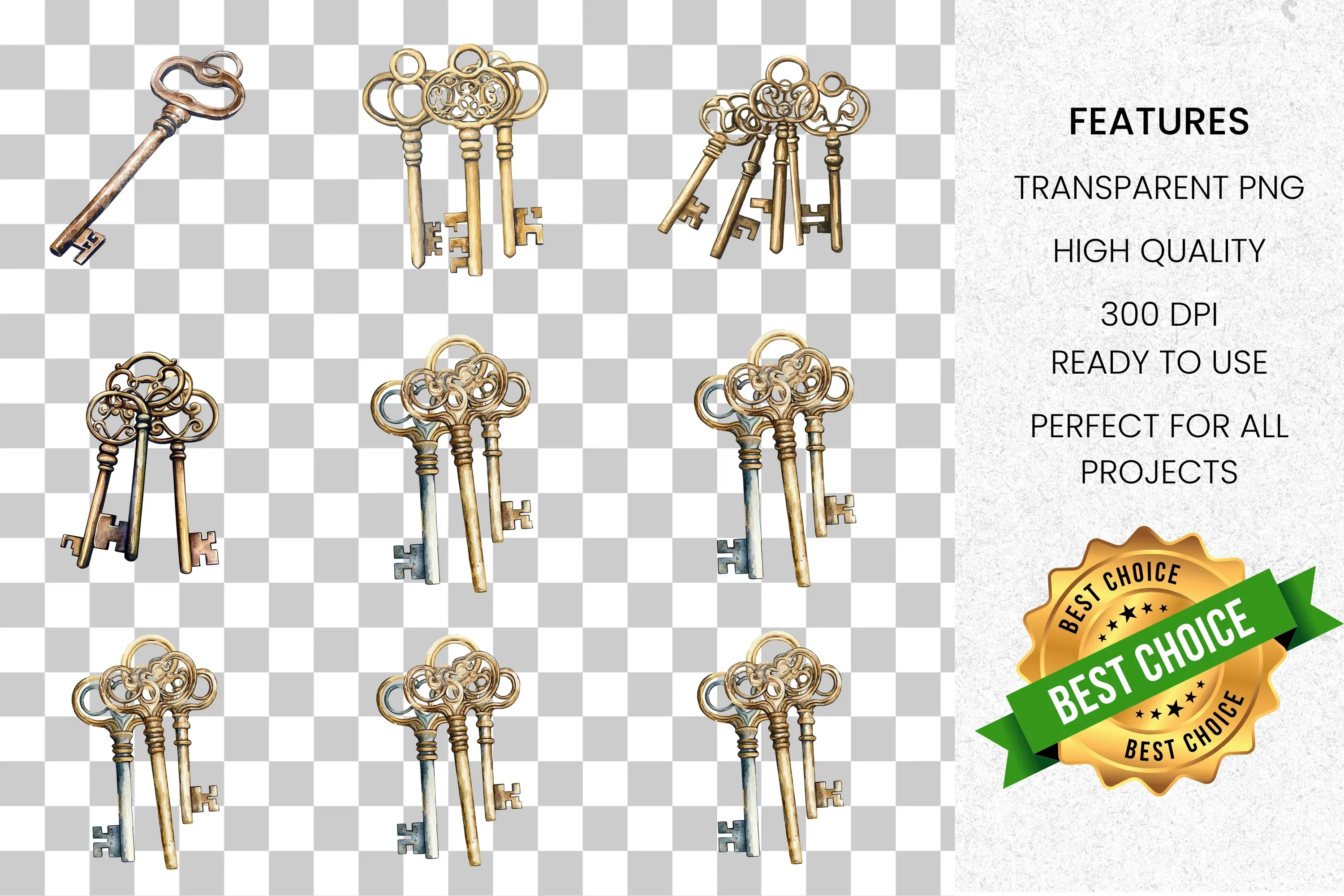 Antique Skeleton Keys Clipart Bundle - Image 2