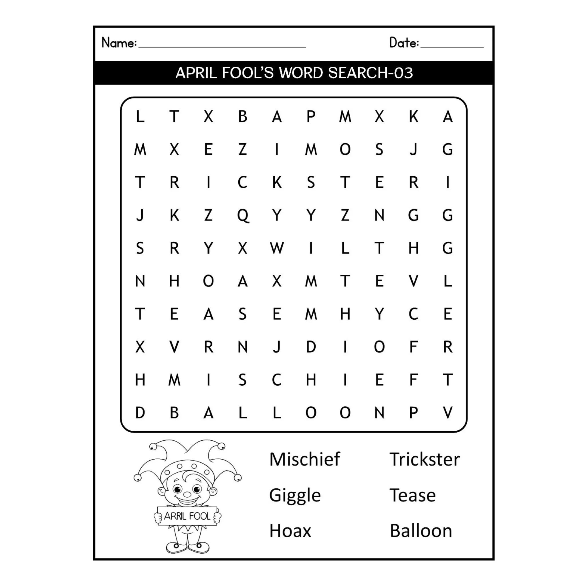 April Fools' Word Search Puzzles for Kids - Image 3