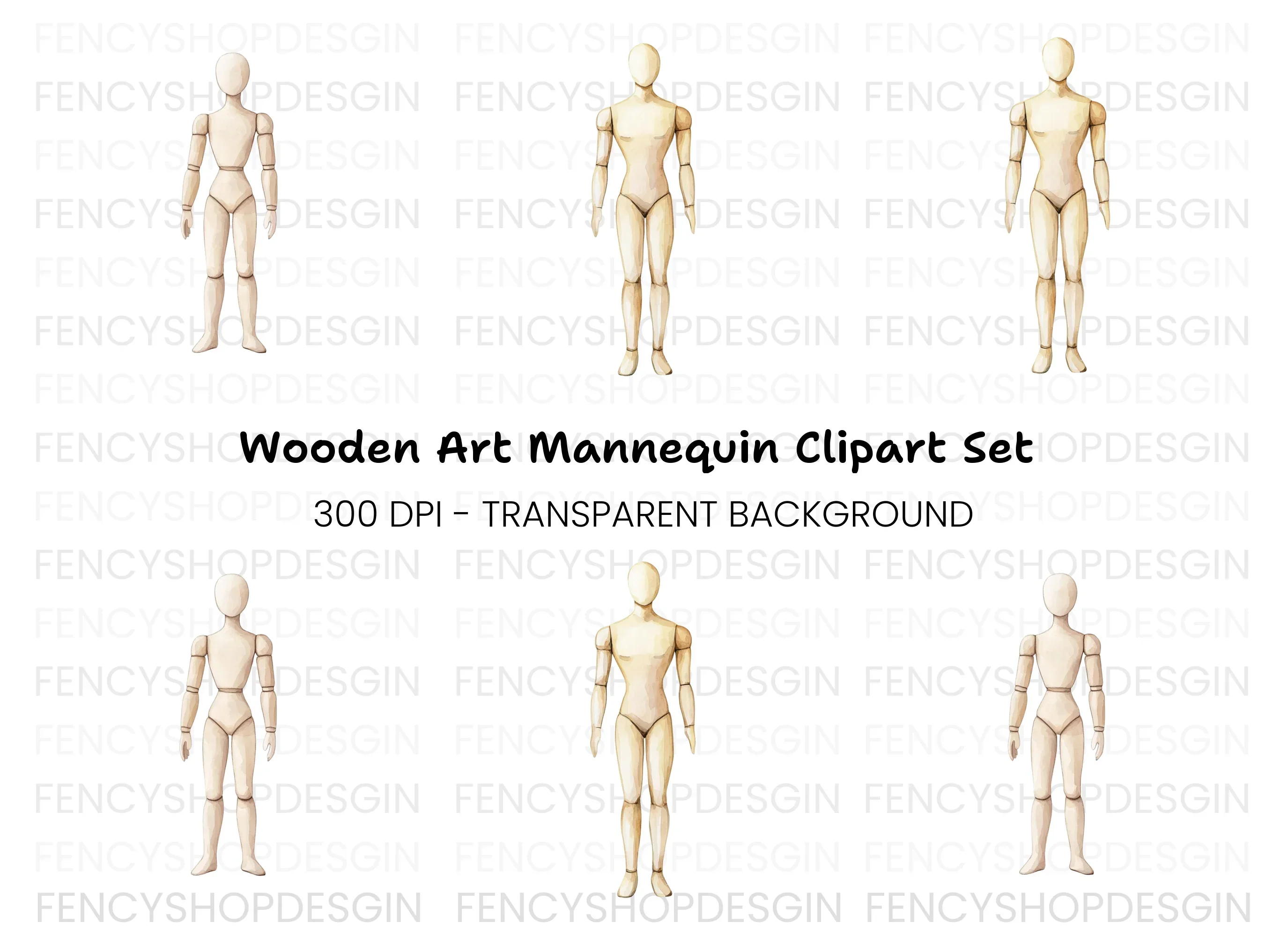 Articulated Wooden Mannequins Clipart Bundle