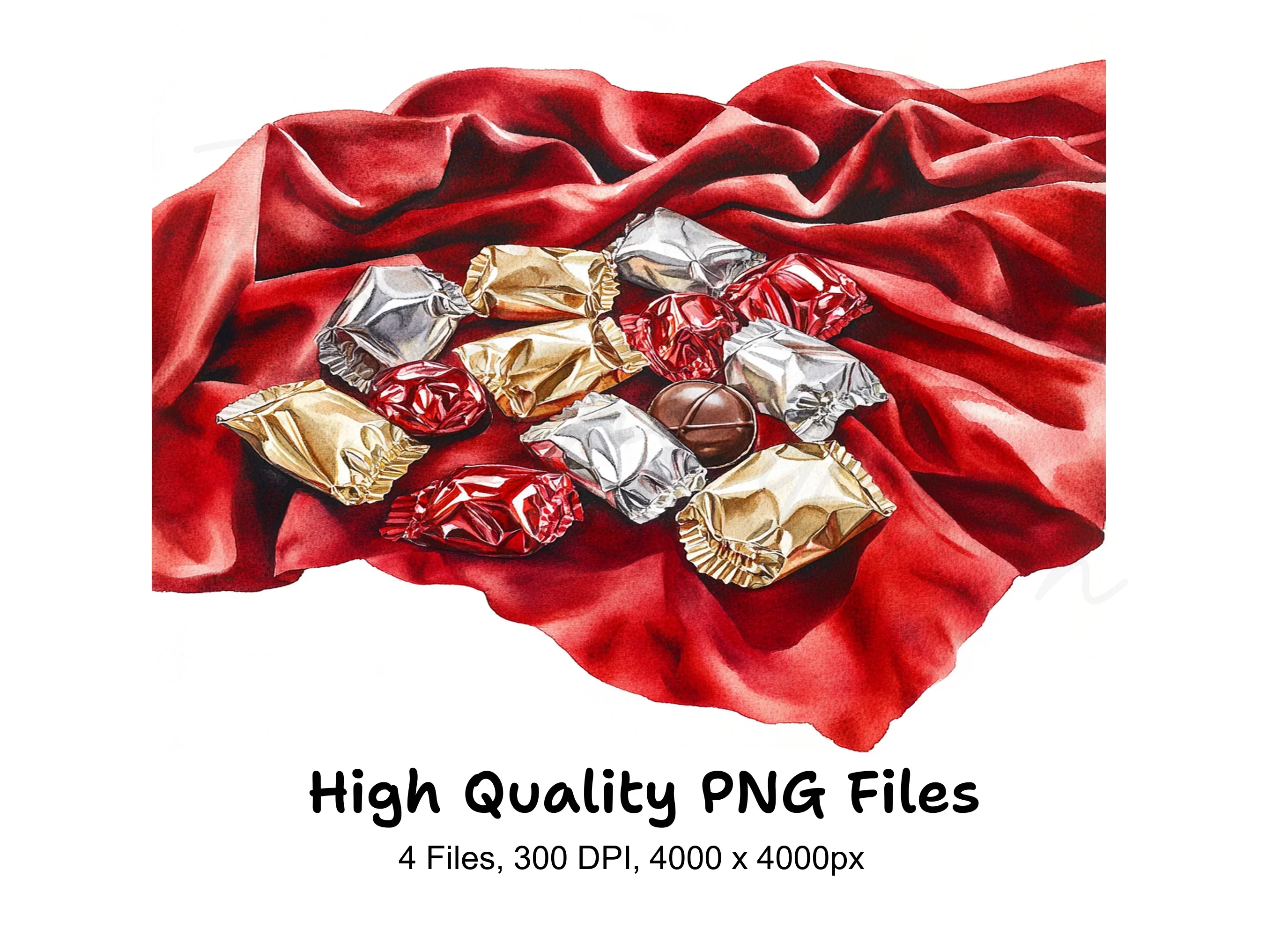 Assorted Chocolates on Red Fabric Clipart Bundle