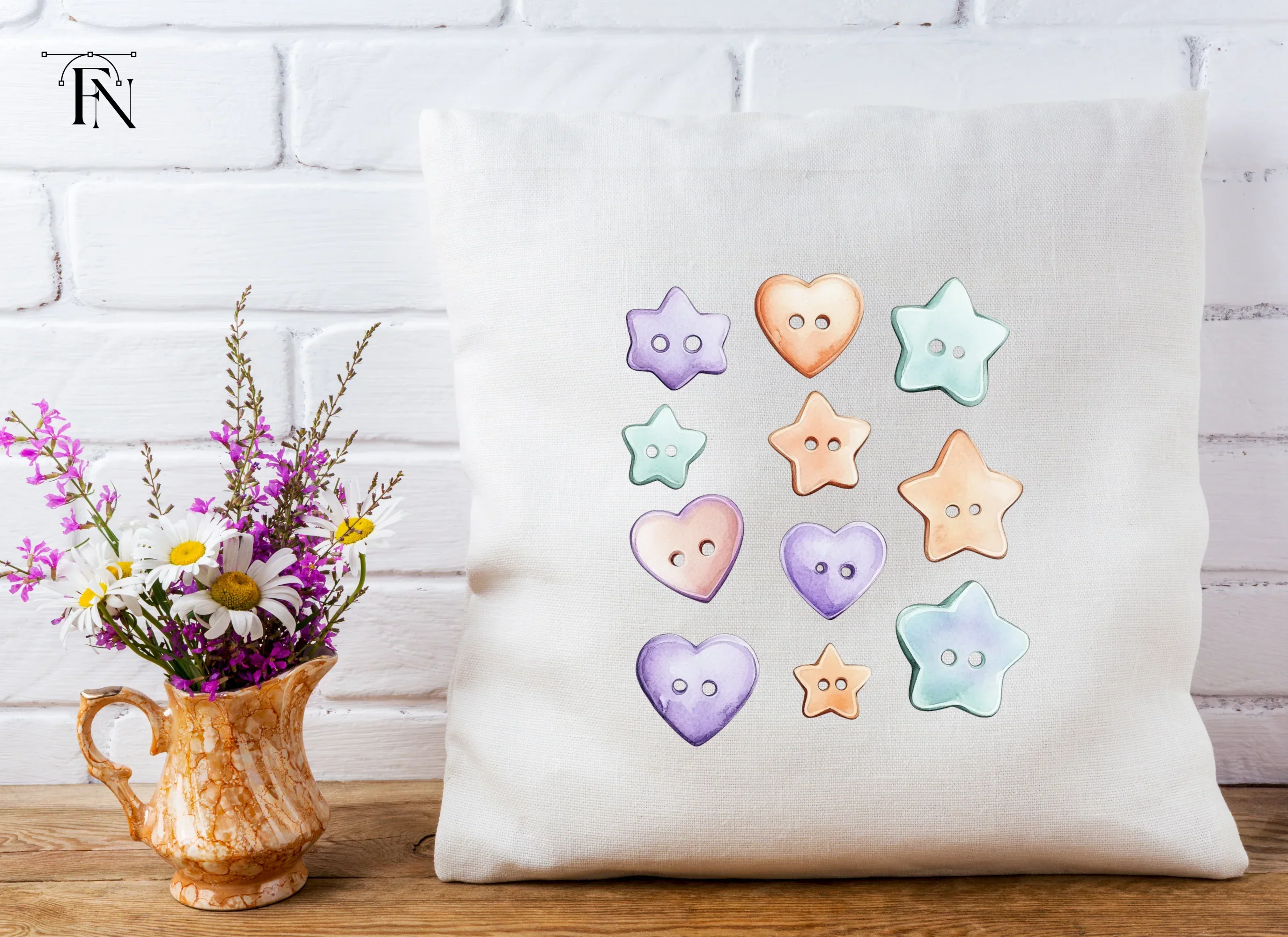 Assorted Pastel Heart and Star Buttons Clipart Bundle - Image 4