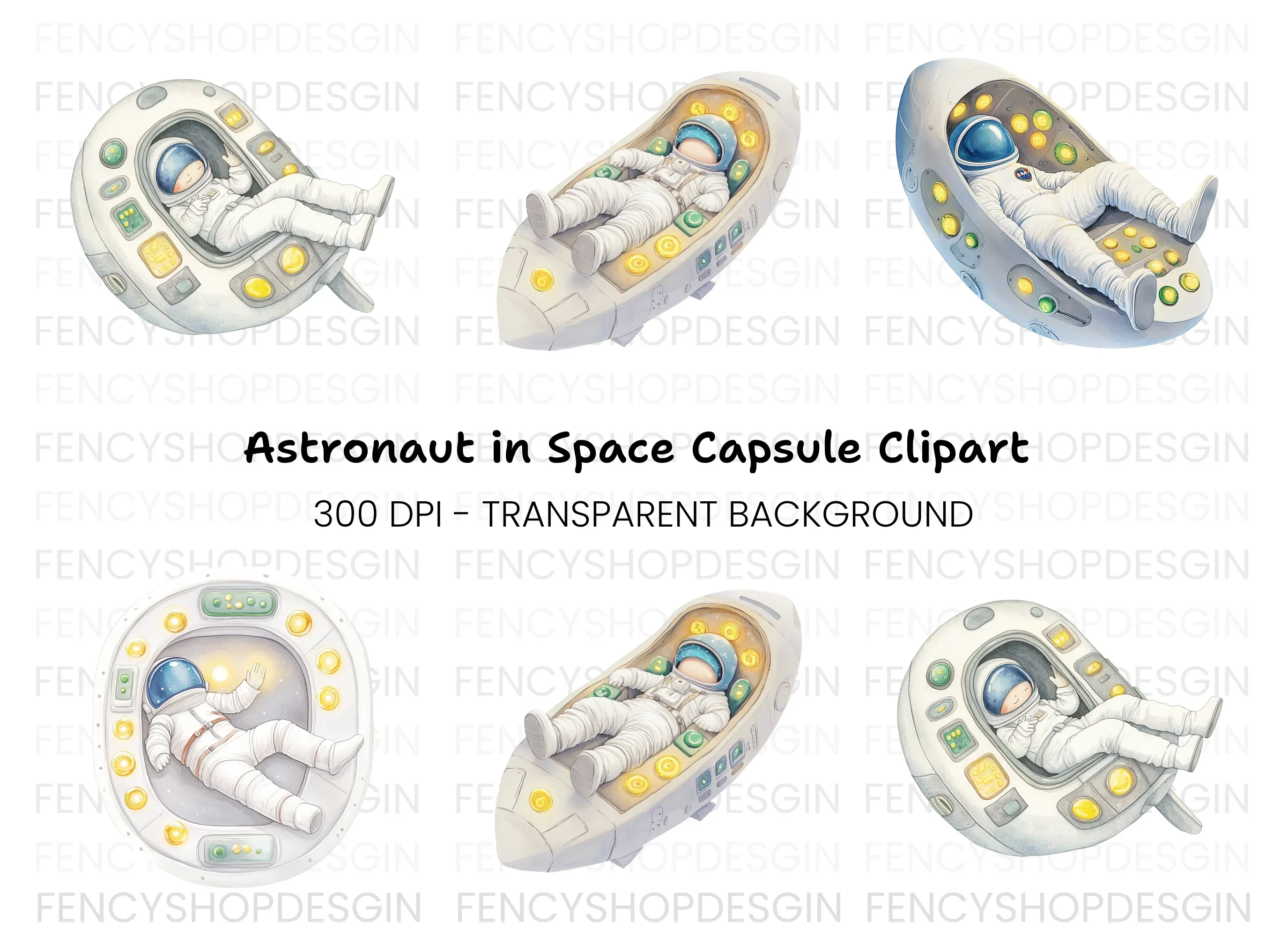 Astronaut in Capsule Clipart Bundle