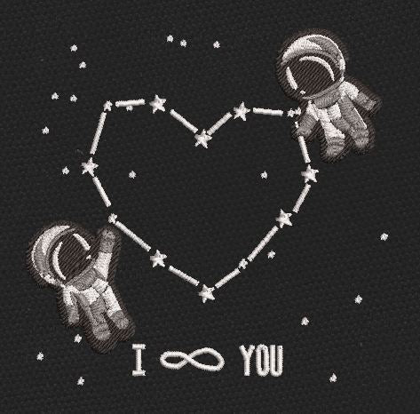 Astronauts Constellation Heart White Embroidery Design