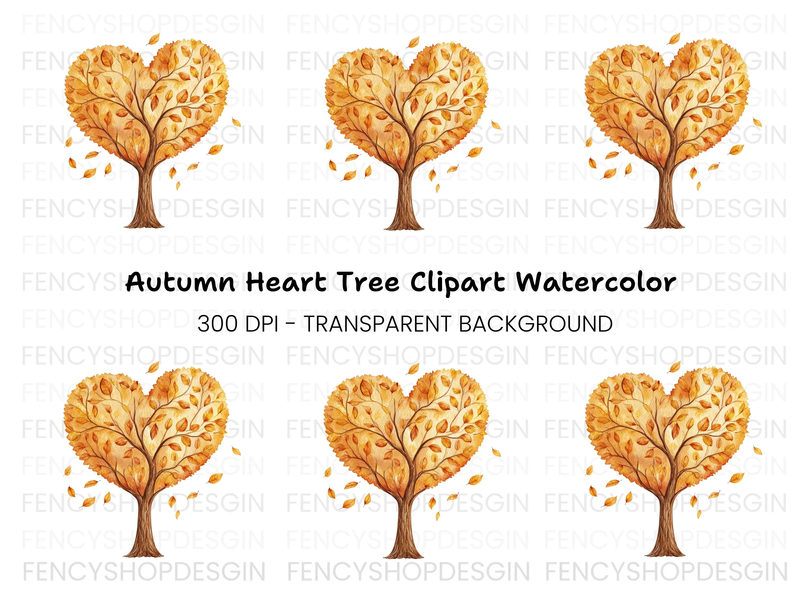 Autumn Heart Tree Clipart Bundle