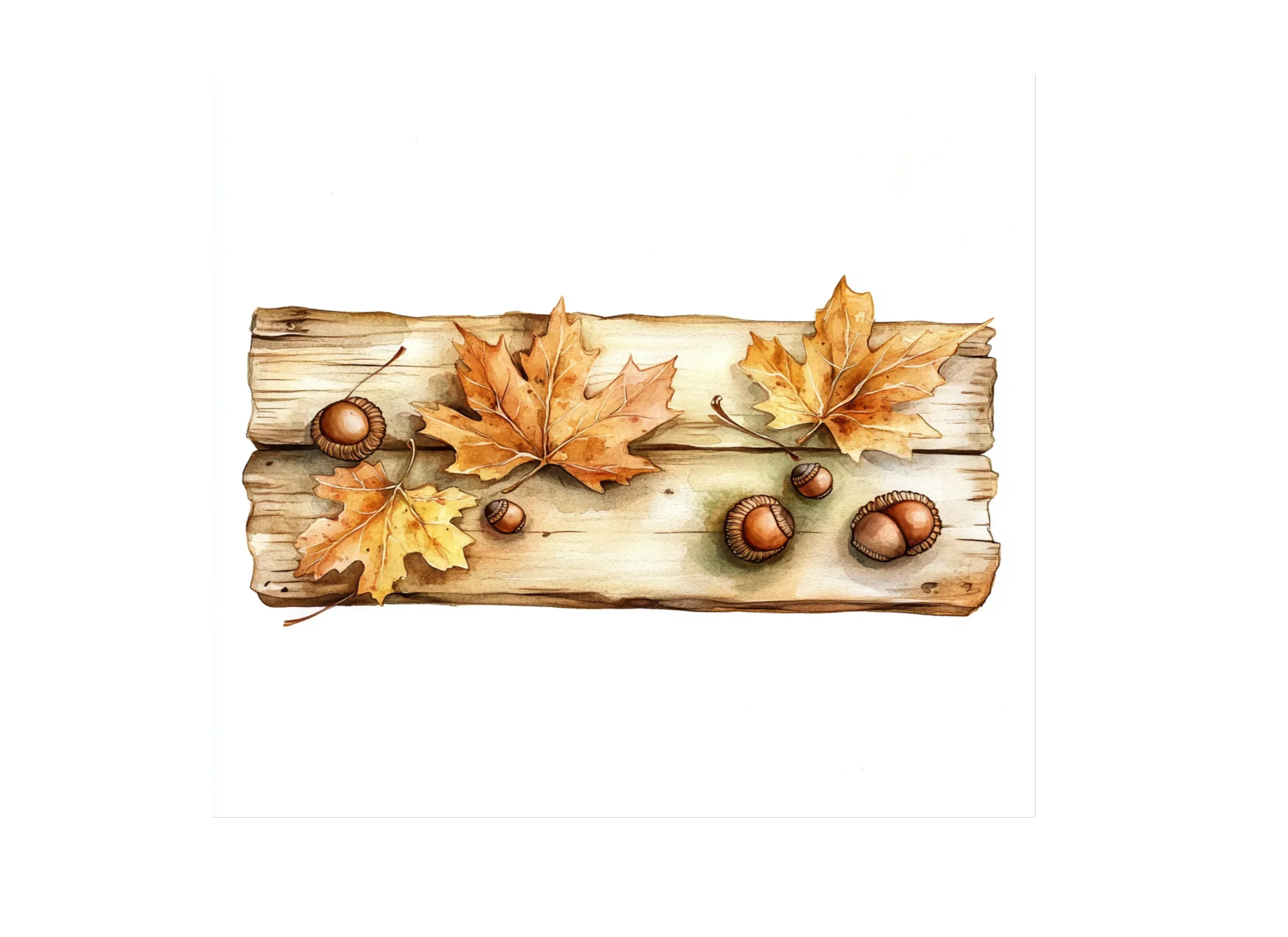 Autumn Leaves and Acorns on Wood Clipart Bundle - Image 2