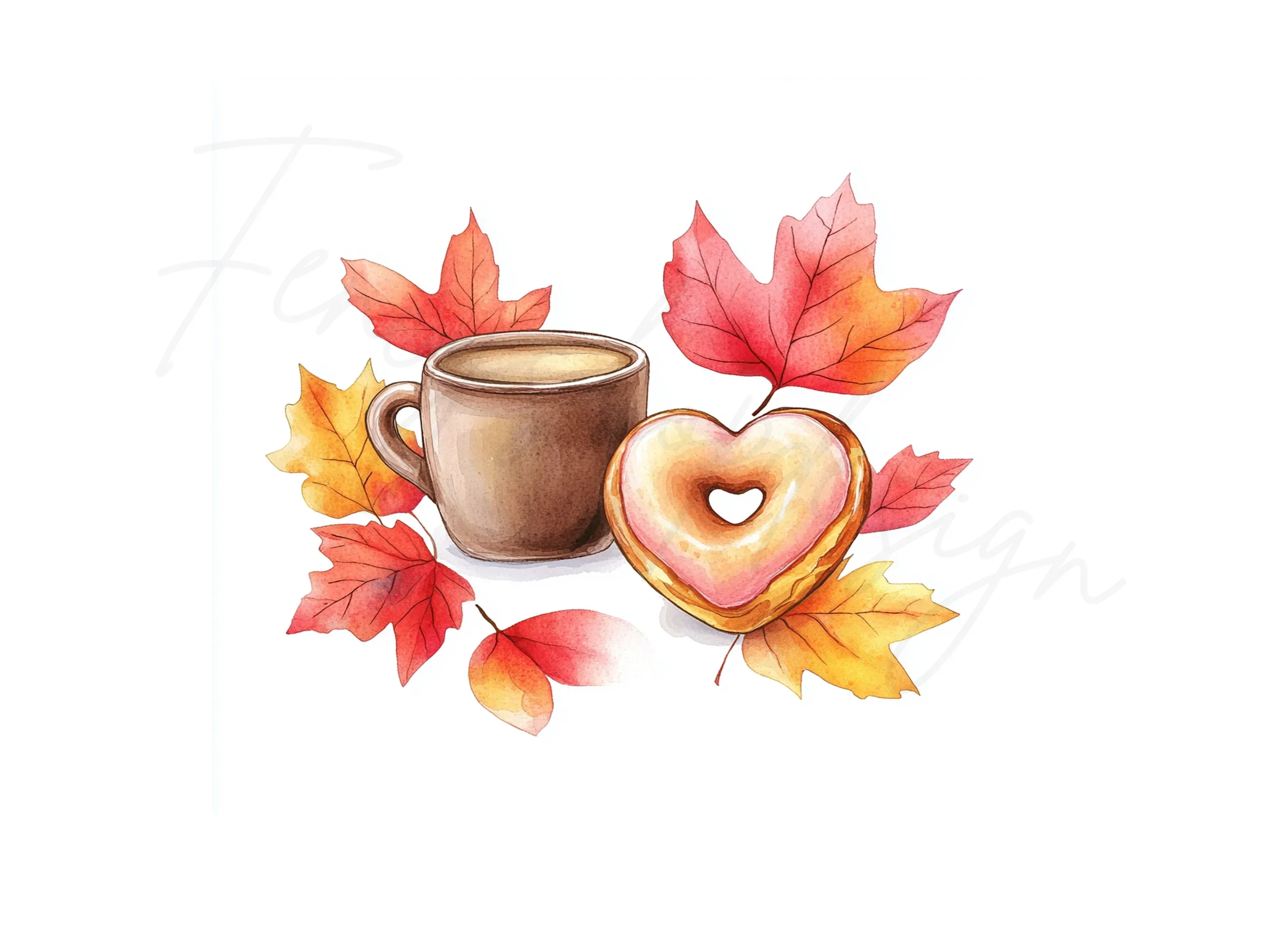 Autumn Leaves Donut Coffee Clipart Bundle - Image 2