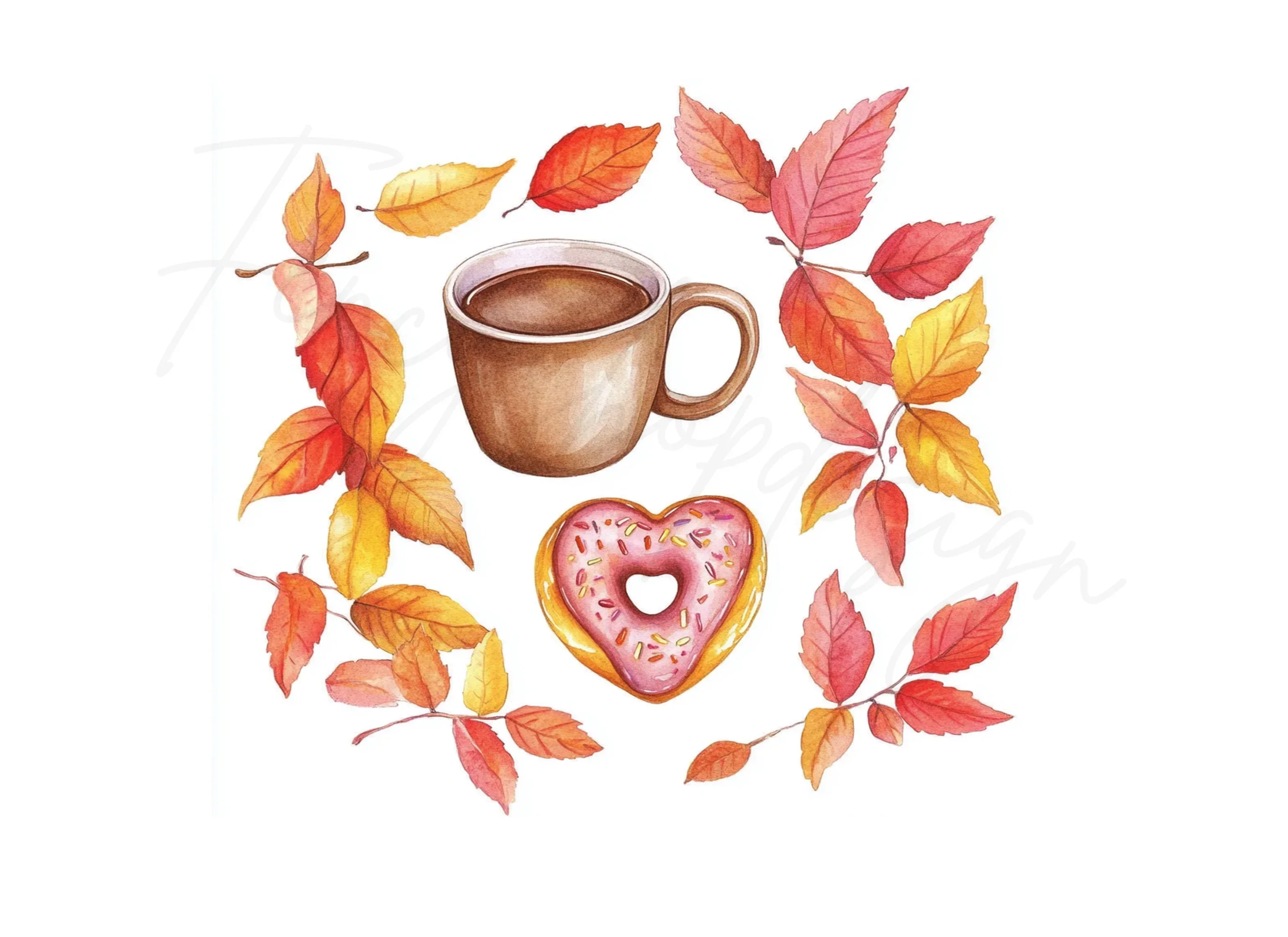 Autumn Leaves Donut Coffee Clipart Bundle - Image 3