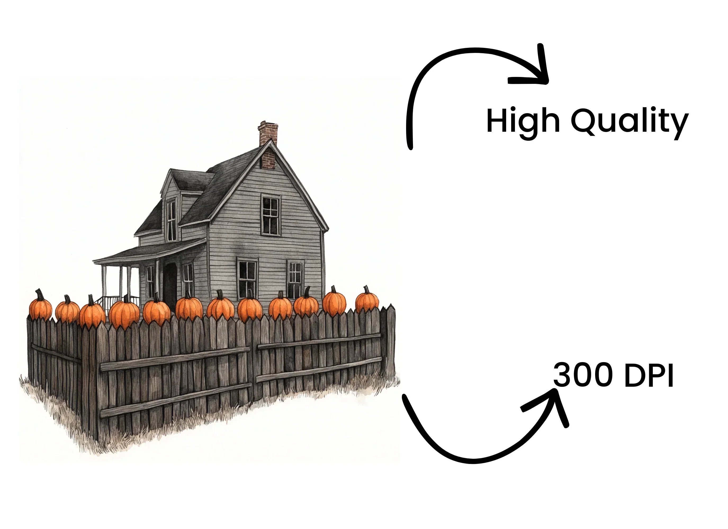 Autumn Pumpkin Fence House Clipart Bundle - Image 4