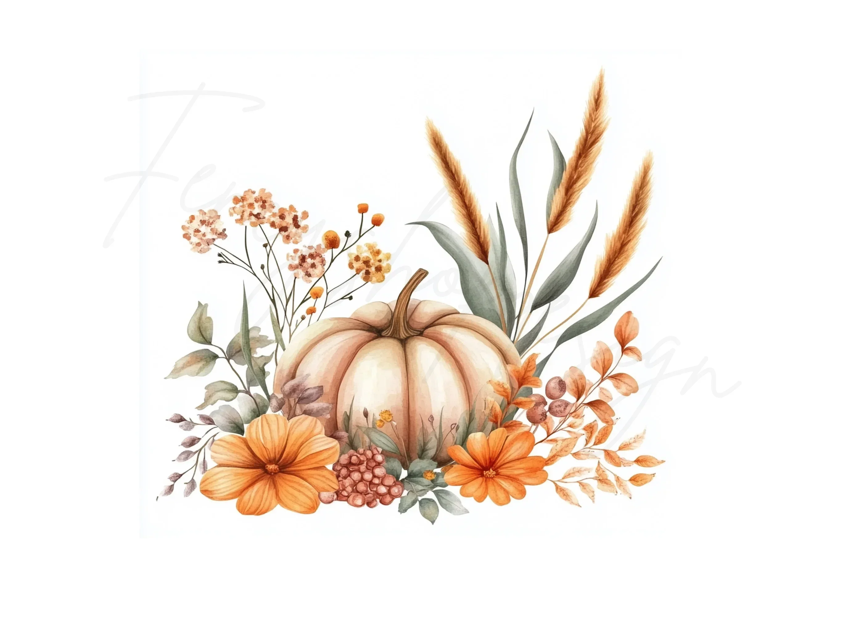 Autumn Pumpkin Floral Clipart Bundle - Image 2