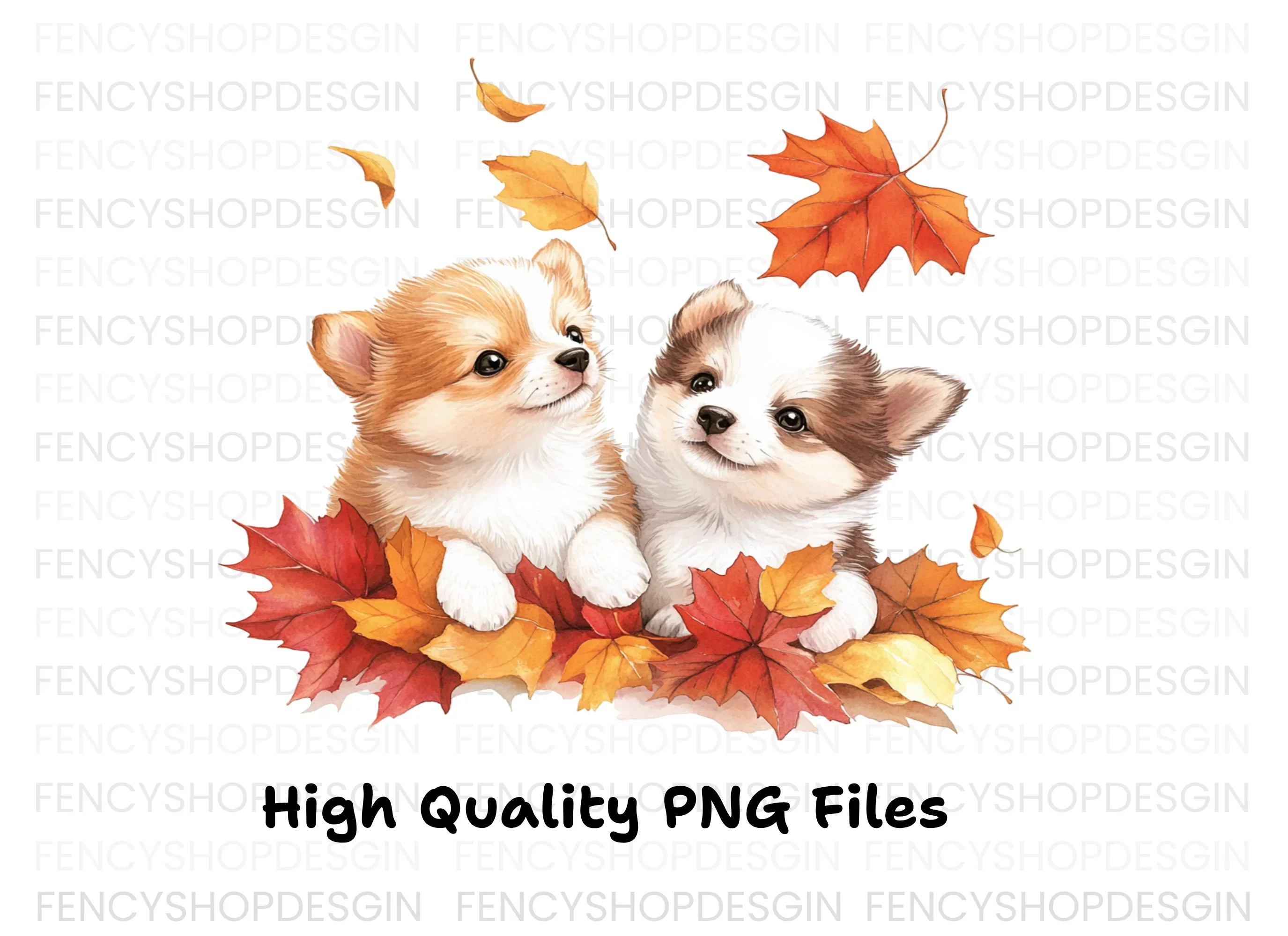 Autumn Puppies with Fall Leaves Clipart Bundle - Image 3