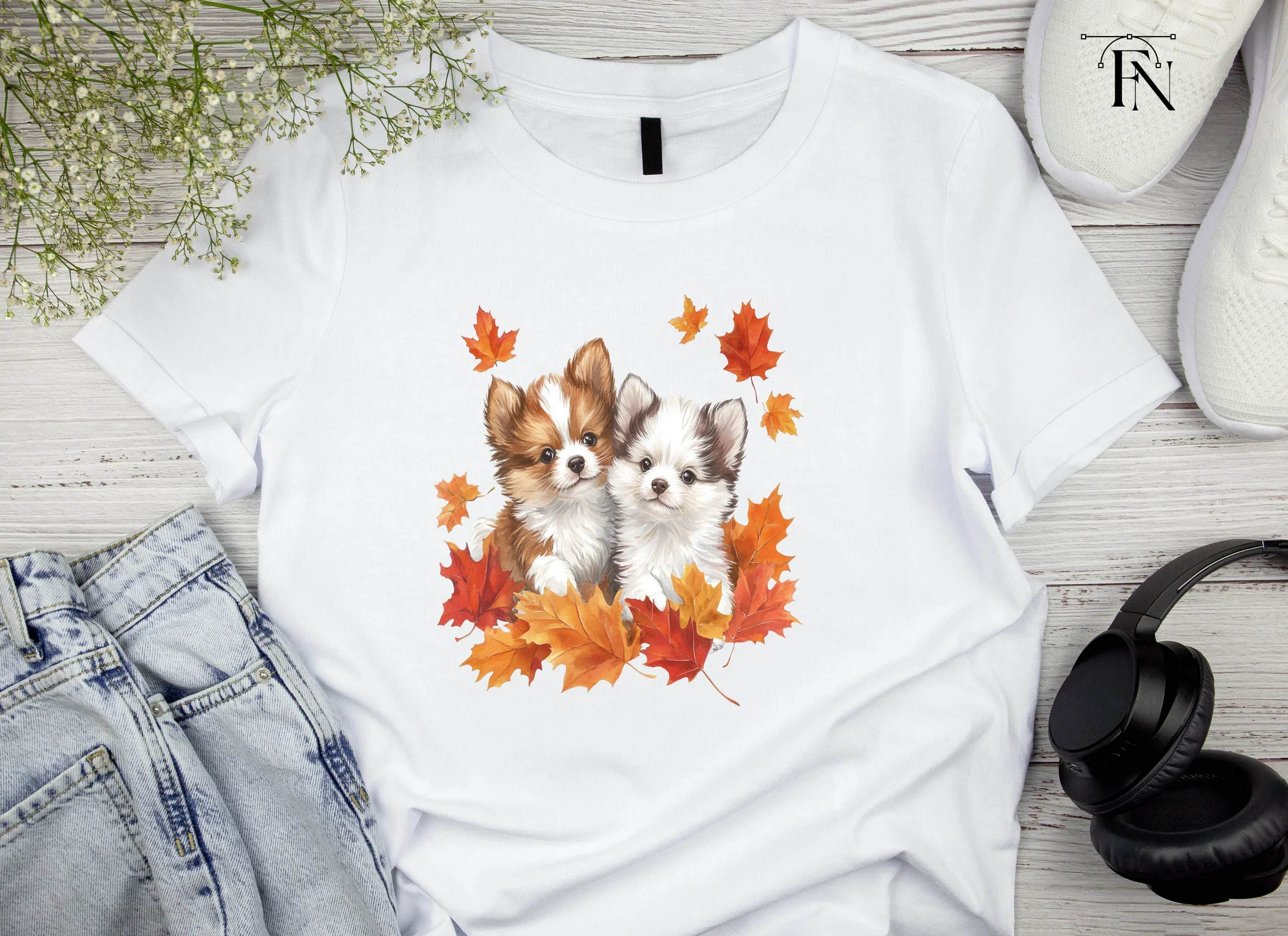 Autumn Puppies with Fall Leaves Clipart Bundle - Image 4