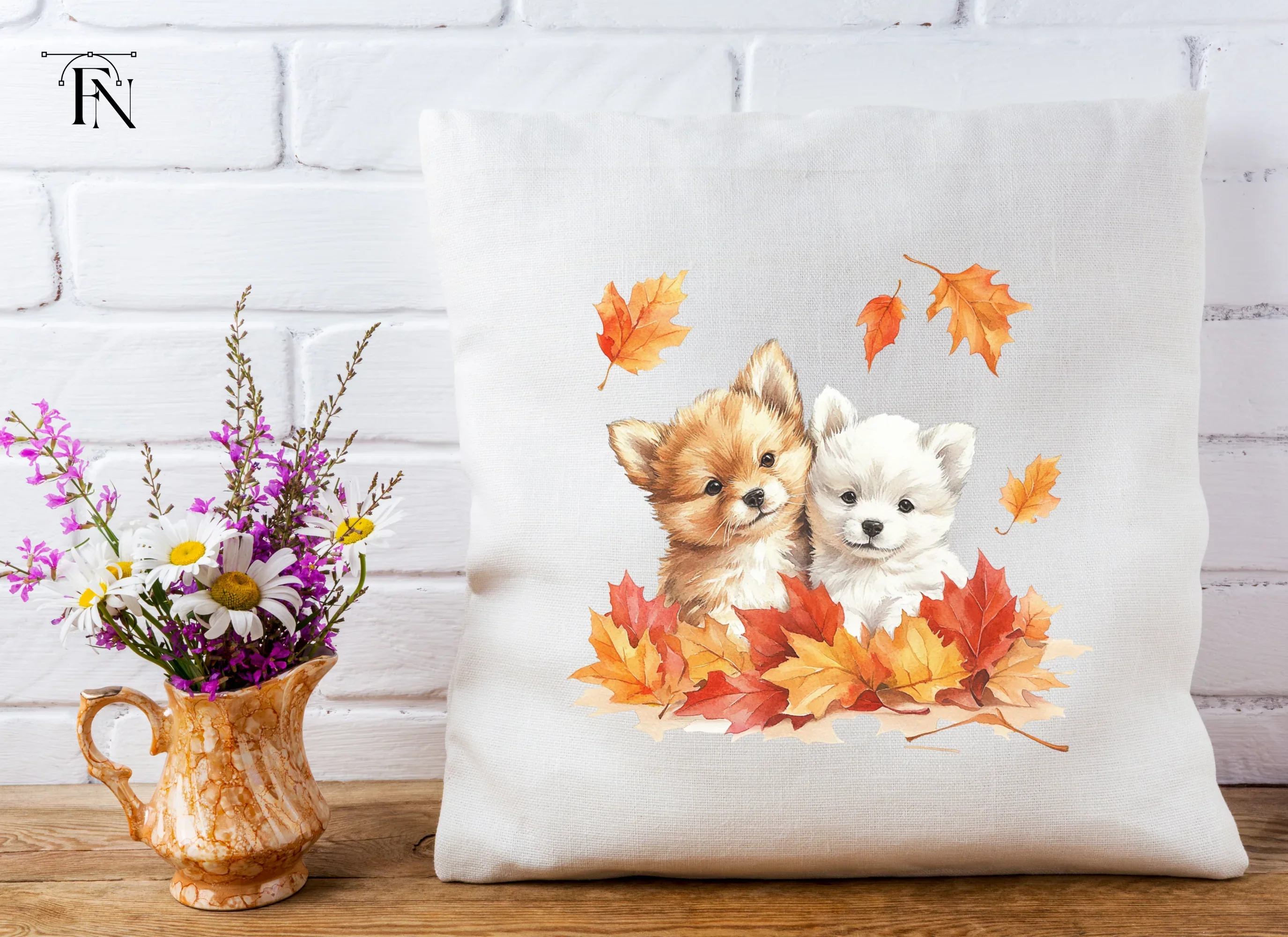 Autumn Puppies with Fall Leaves Clipart Bundle - Image 5