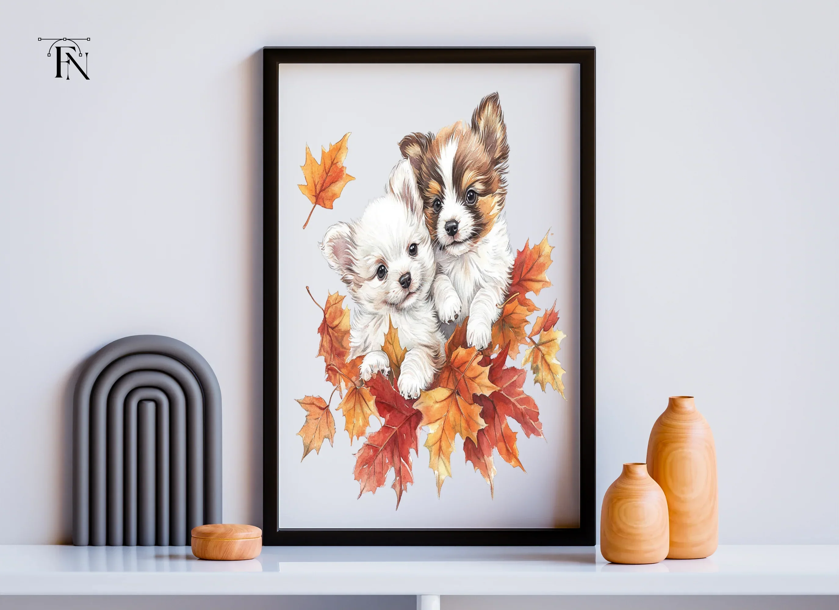 Autumn Puppies with Fall Leaves Clipart Bundle - Image 6
