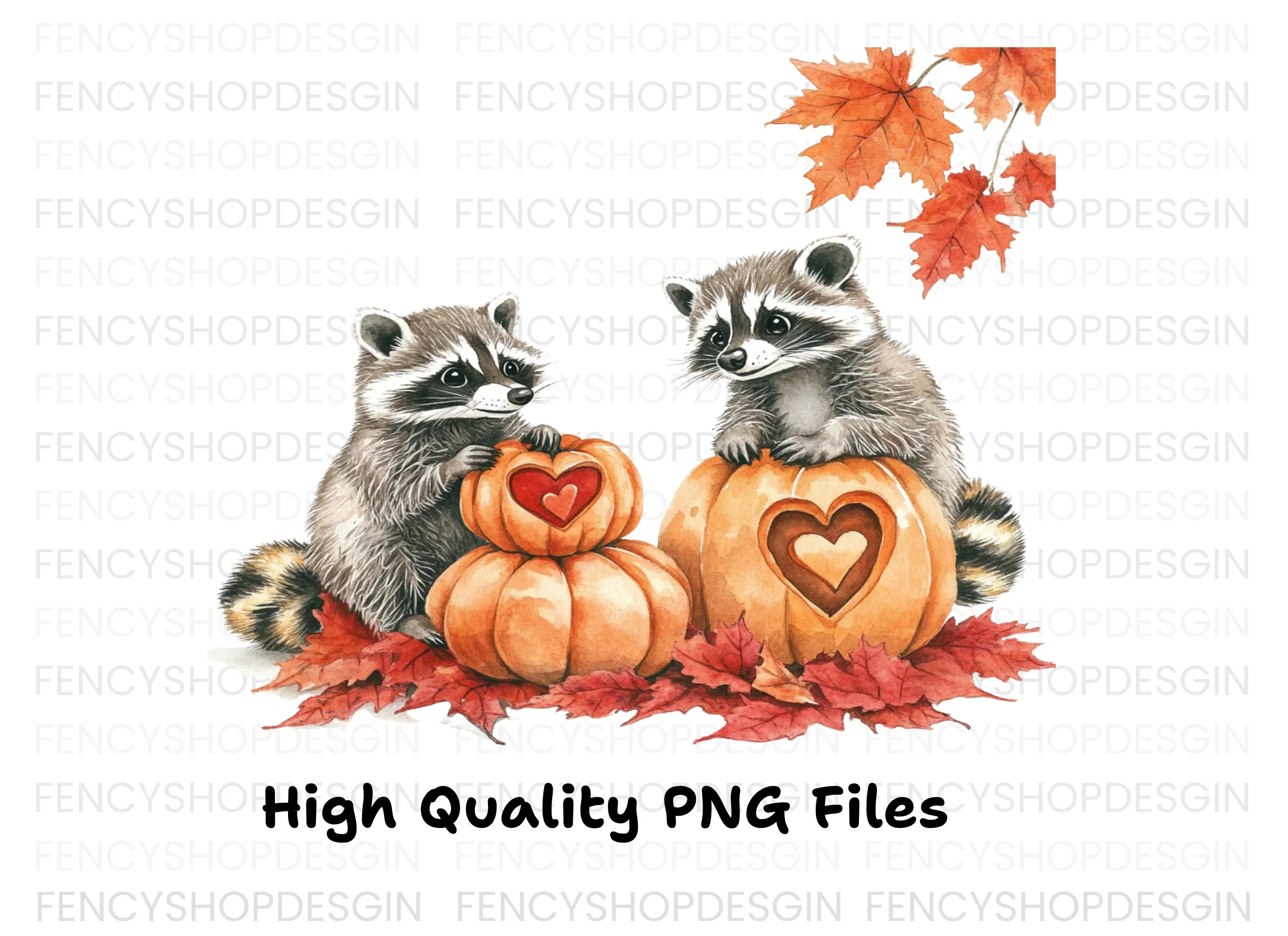 Autumn Raccoons with Pumpkin Clipart Bundle - Image 3