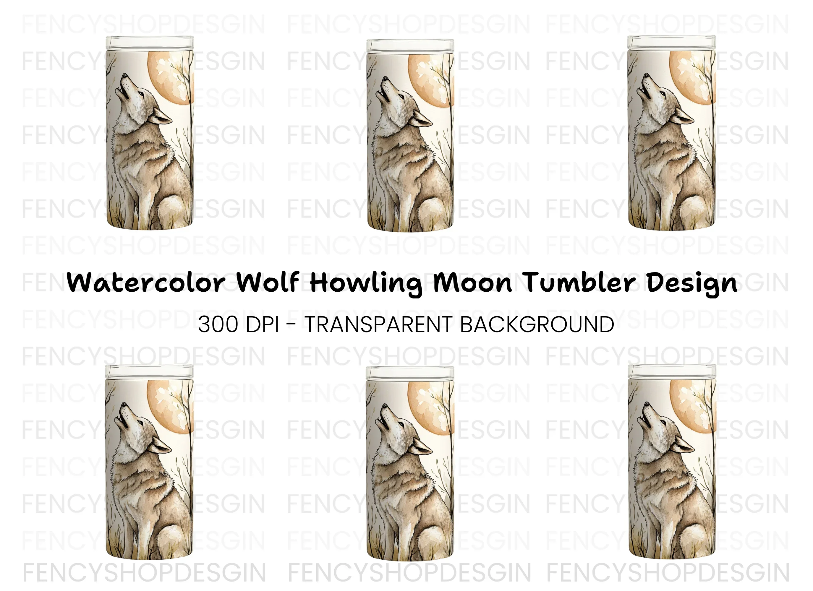 Autumn Wolf Howling at Moon Tumbler Clipart Bundle
