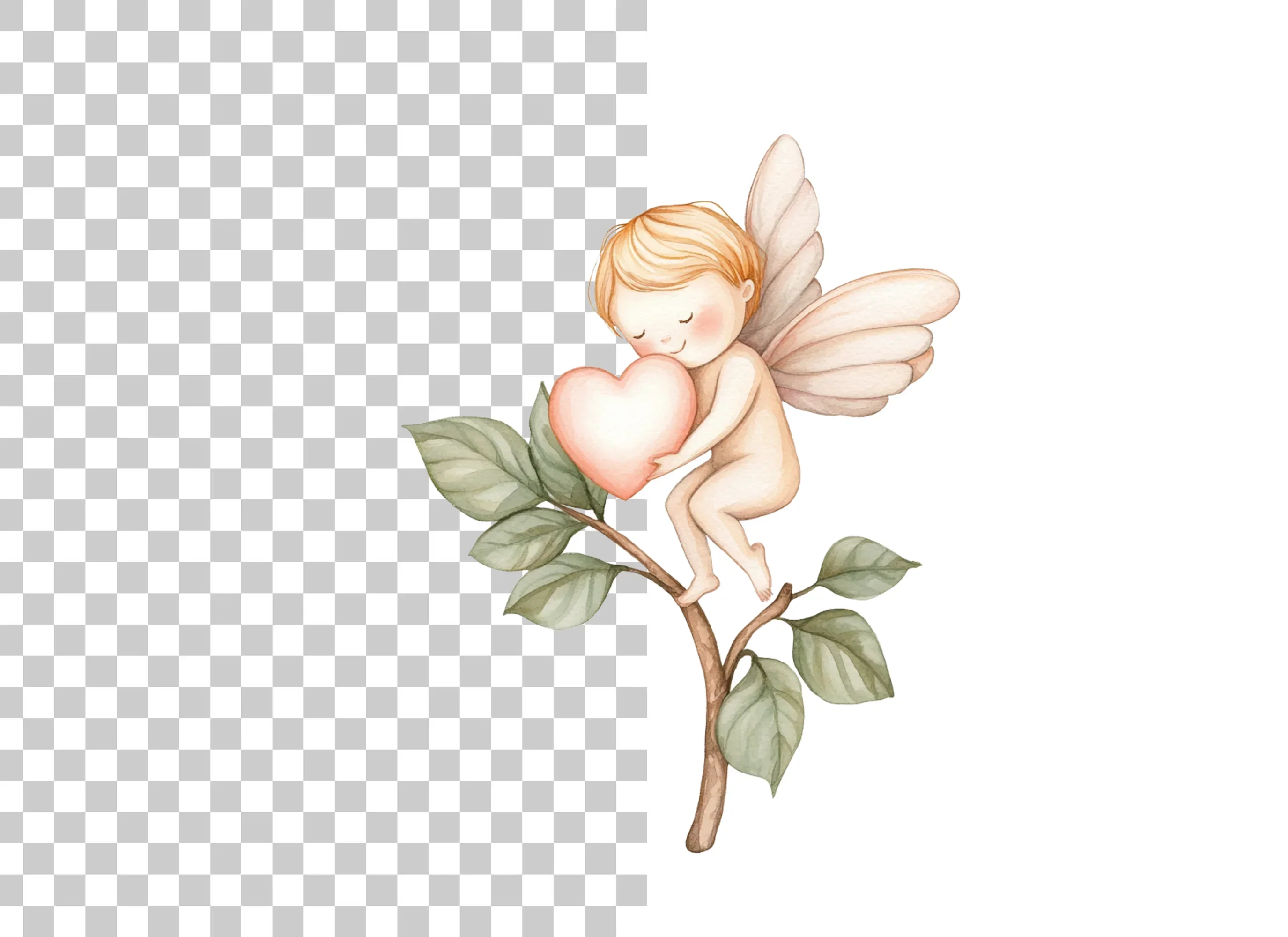 Baby Angels on Branches with Hearts Clipart Bundle - Image 2
