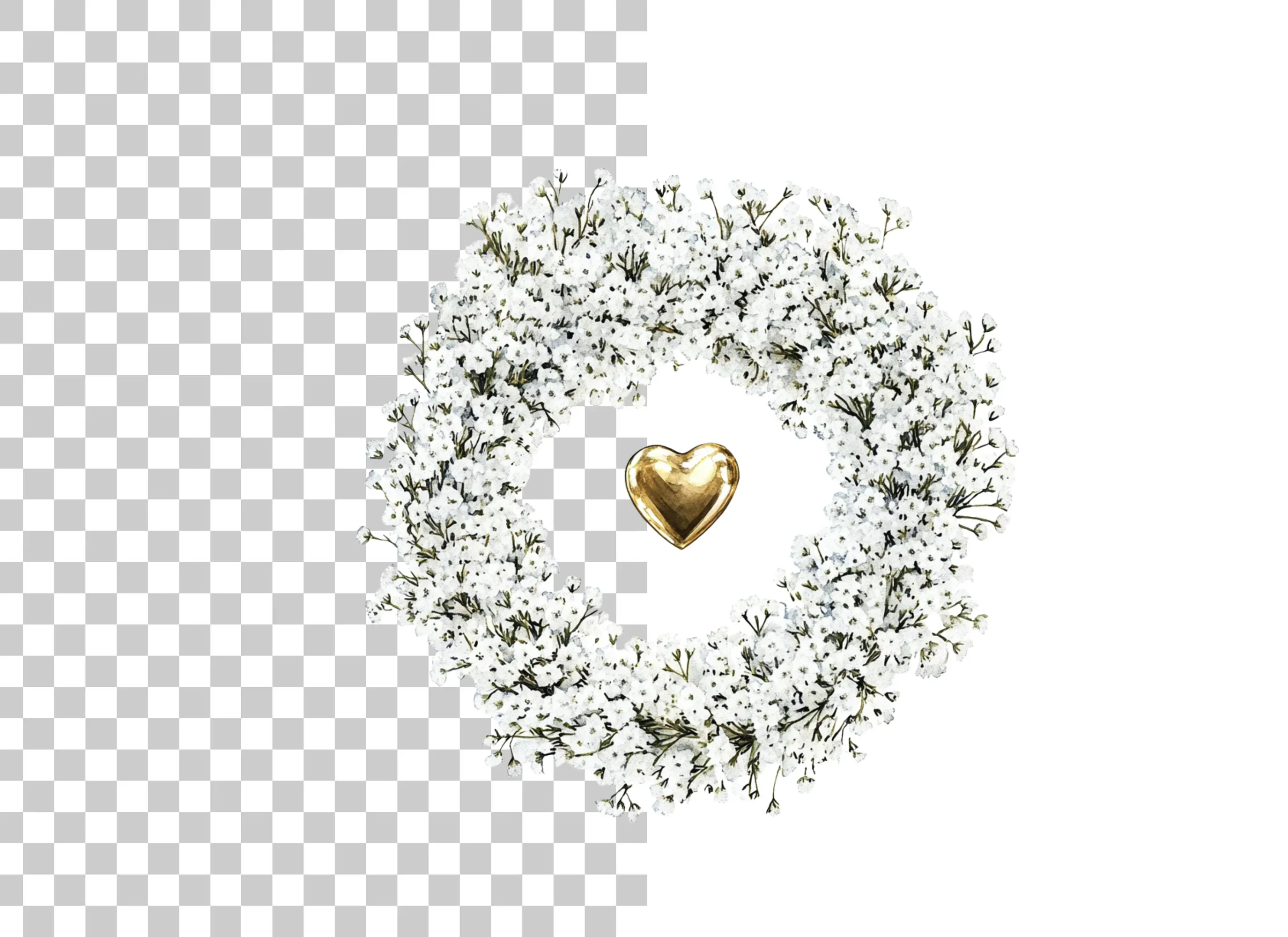 Baby Breath Wreath Gold Heart Clipart Bundle - Image 2