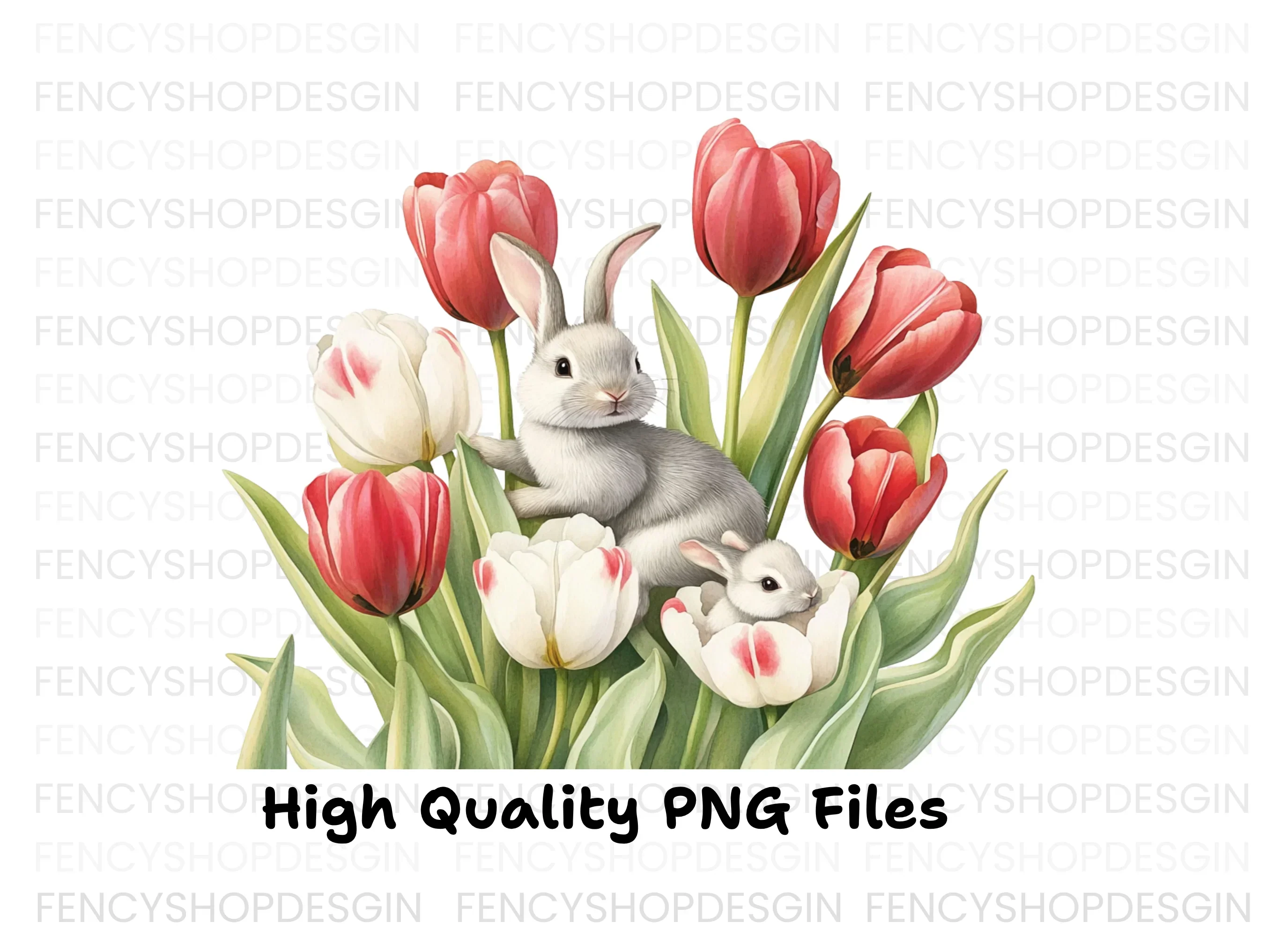 Baby Bunnies in Tulip Garden Clipart Bundle - Image 3