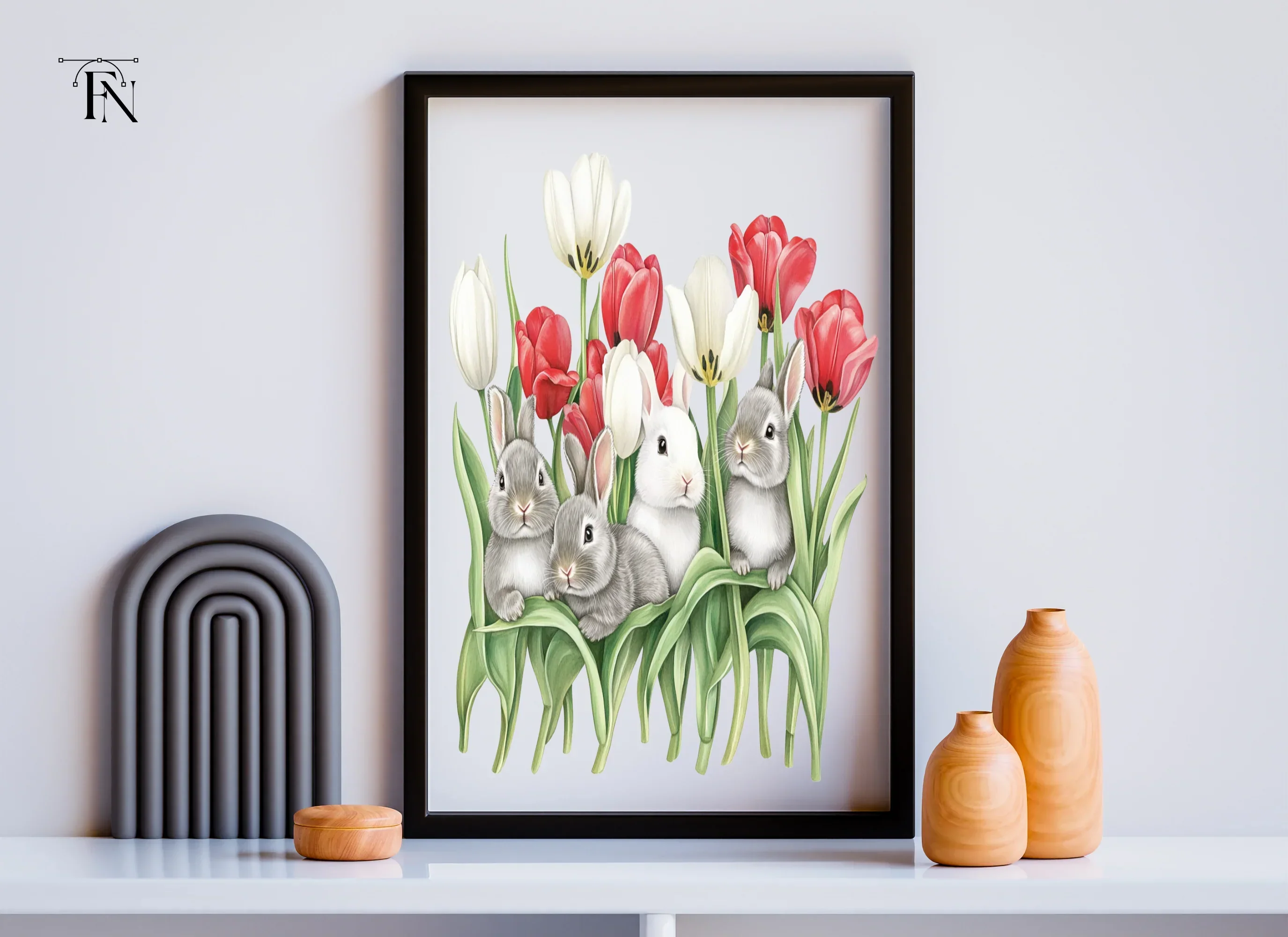 Baby Bunnies in Tulip Garden Clipart Bundle - Image 6