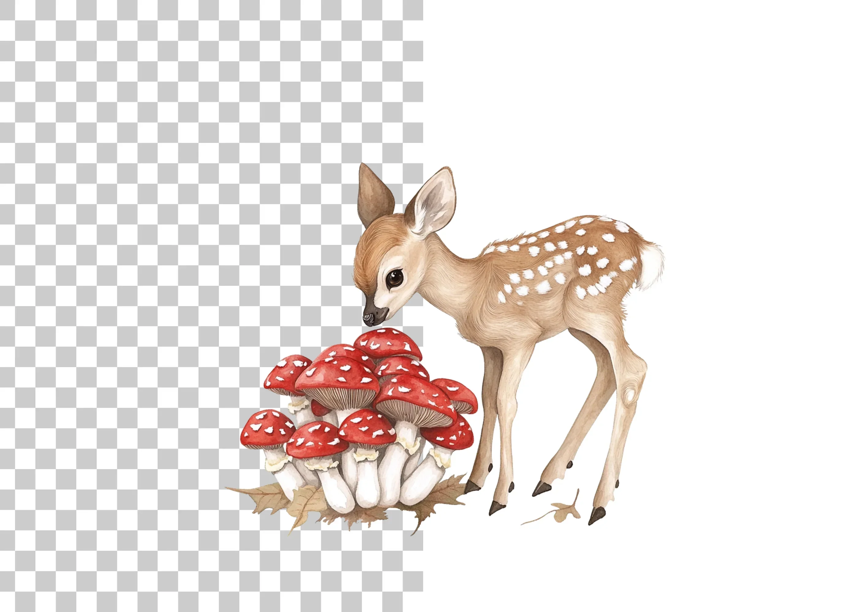 Baby Deer and Red Mushrooms Clipart Bundle - Image 2