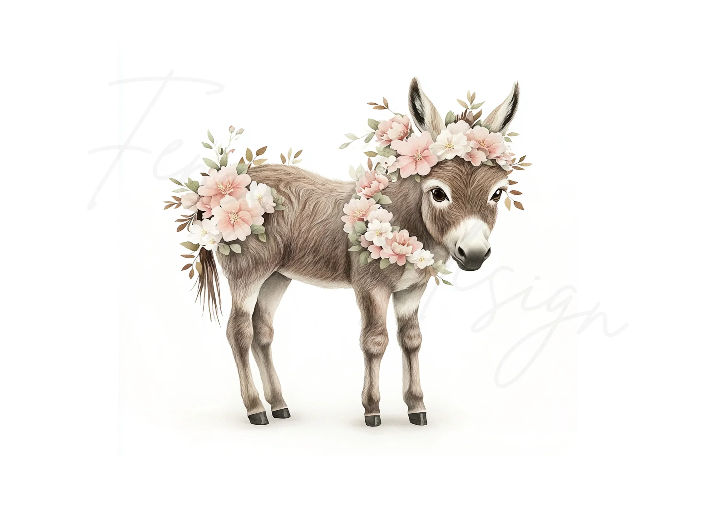 Baby Donkey Floral Wreath Clipart Bundle - Image 3