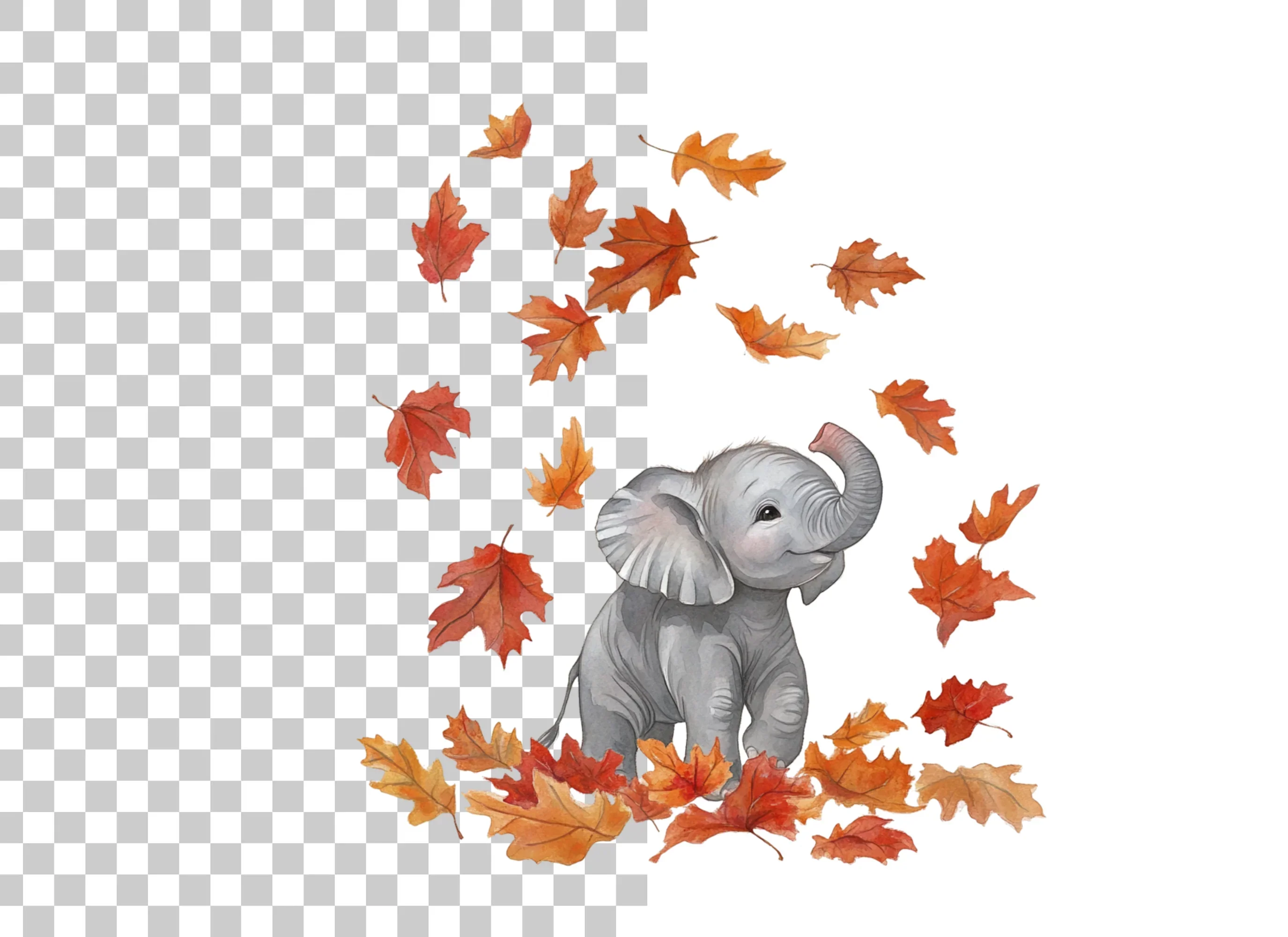 Baby Elephant Autumn Leaves Clipart Bundle - Image 2