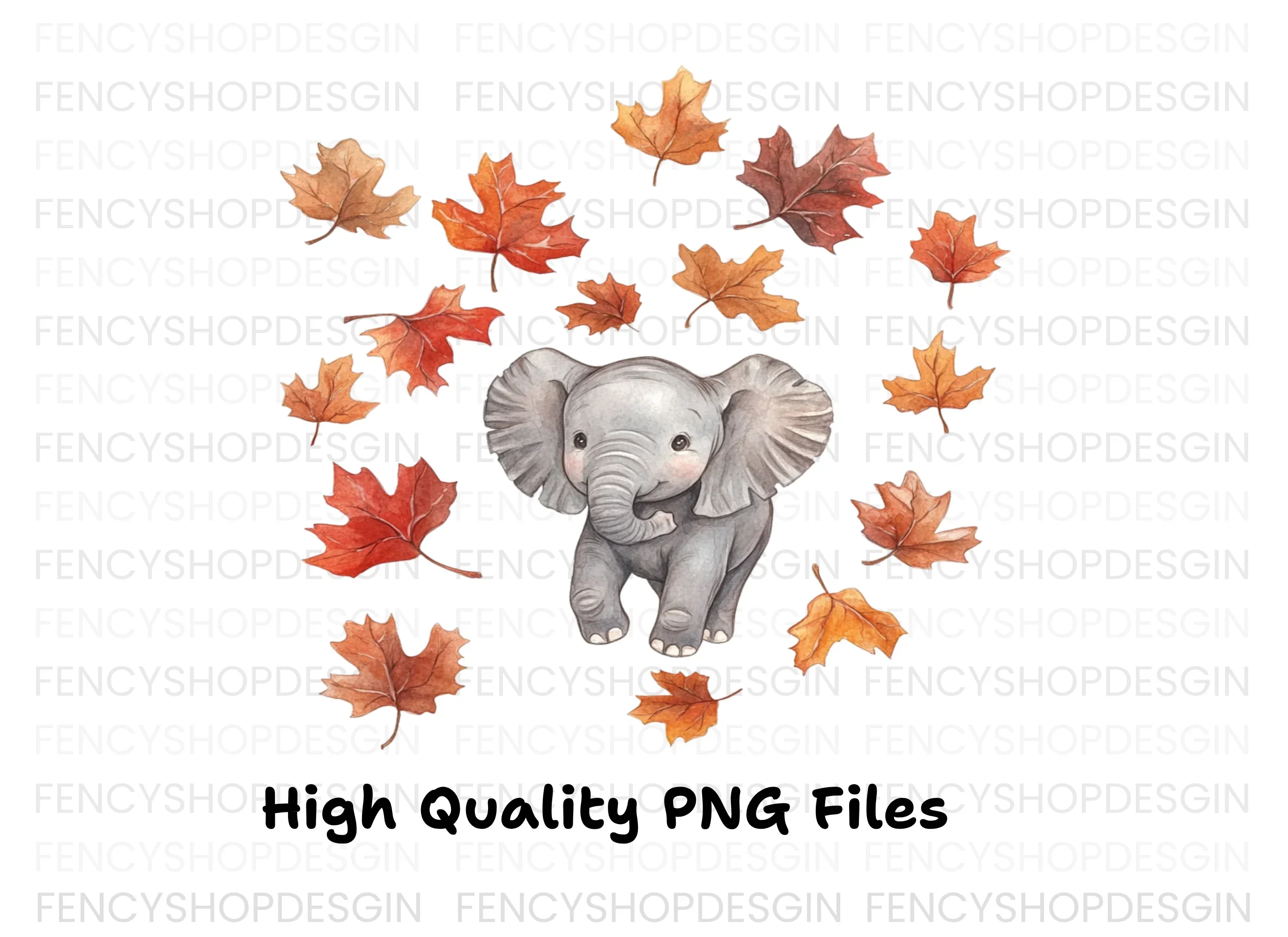 Baby Elephant Autumn Leaves Clipart Bundle - Image 3