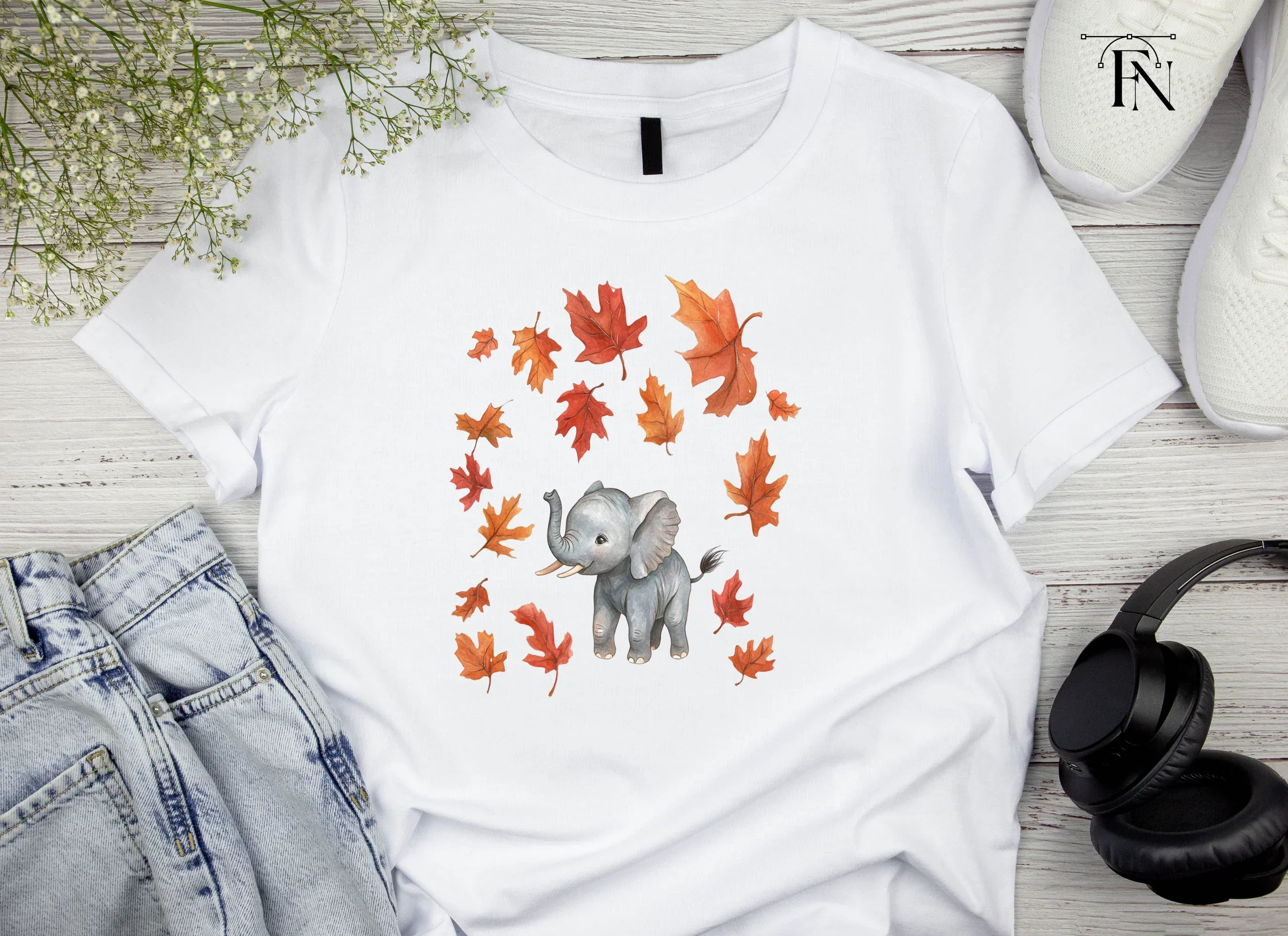 Baby Elephant Autumn Leaves Clipart Bundle - Image 4