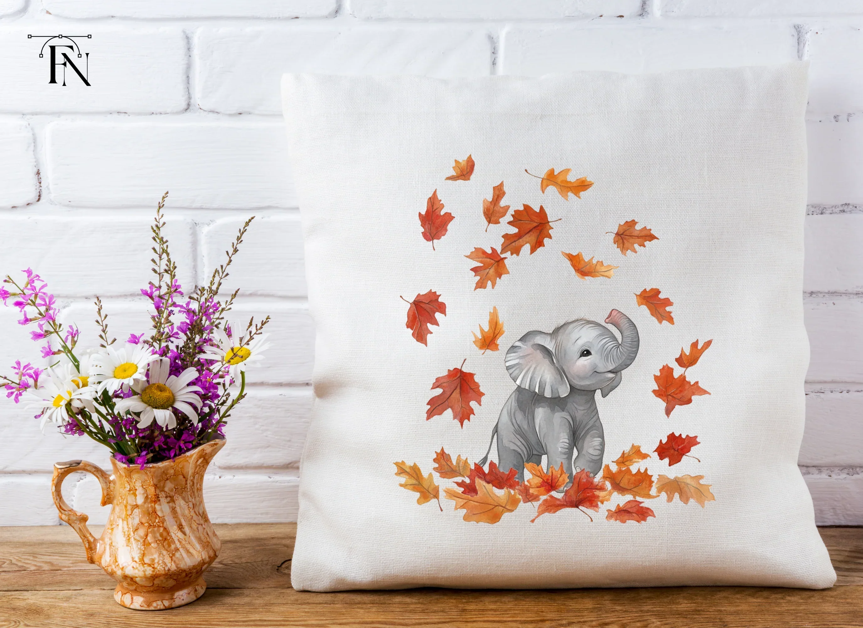 Baby Elephant Autumn Leaves Clipart Bundle - Image 5