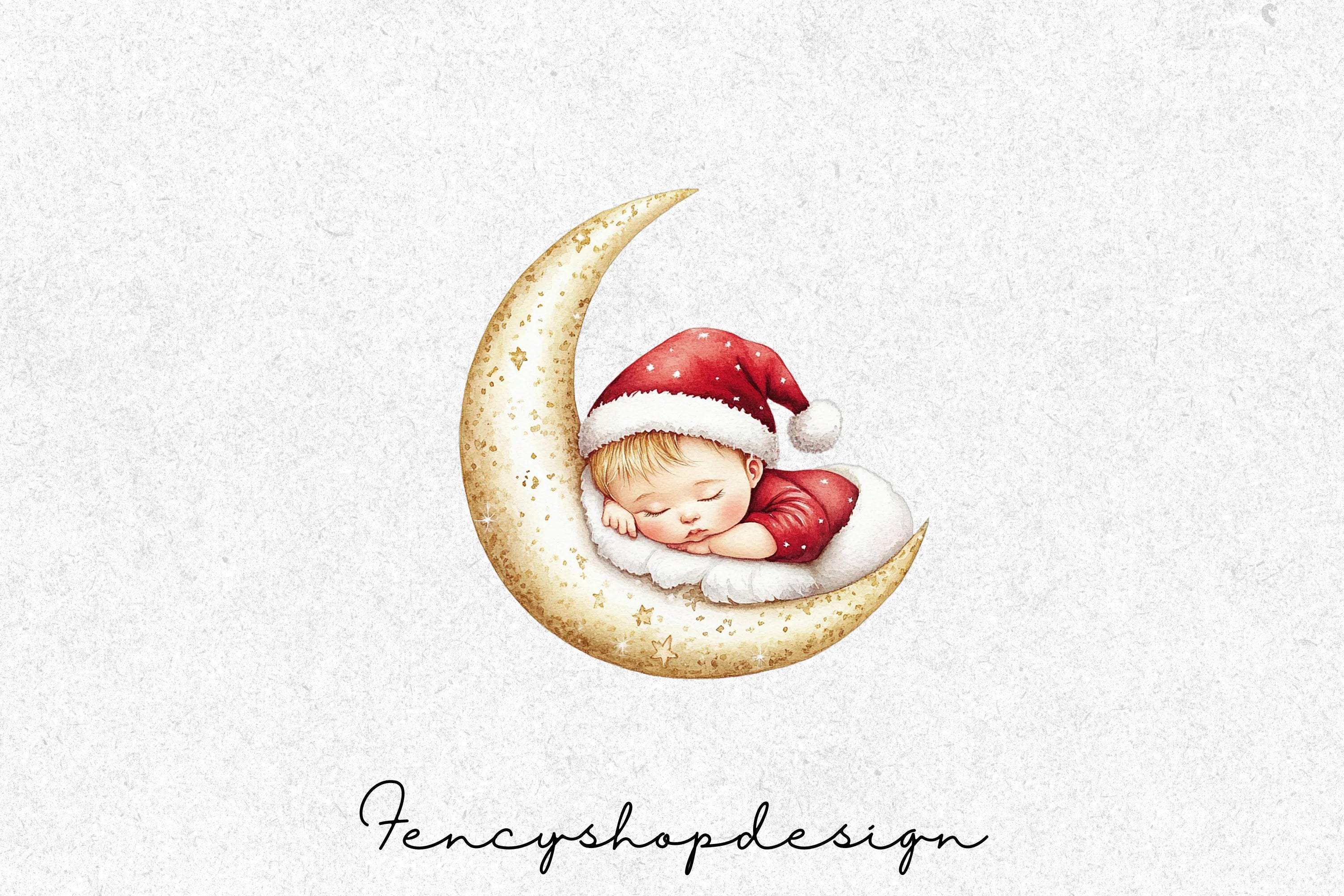 Baby on Moon Christmas Clipart Bundle - Image 3
