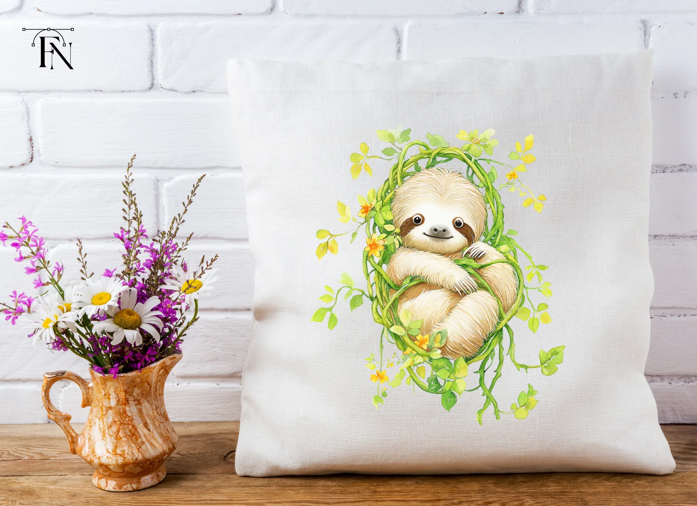 Baby Sloth in Vines Clipart Bundle - Image 4