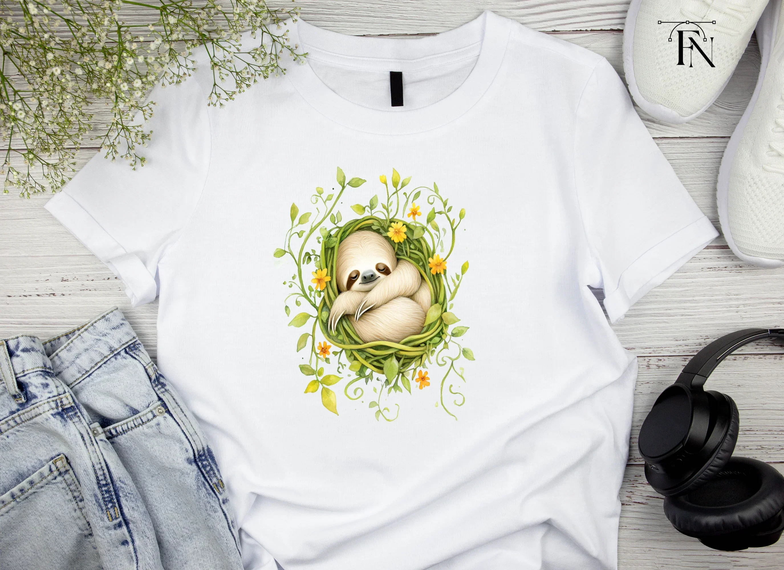 Baby Sloth in Vines Clipart Bundle - Image 5