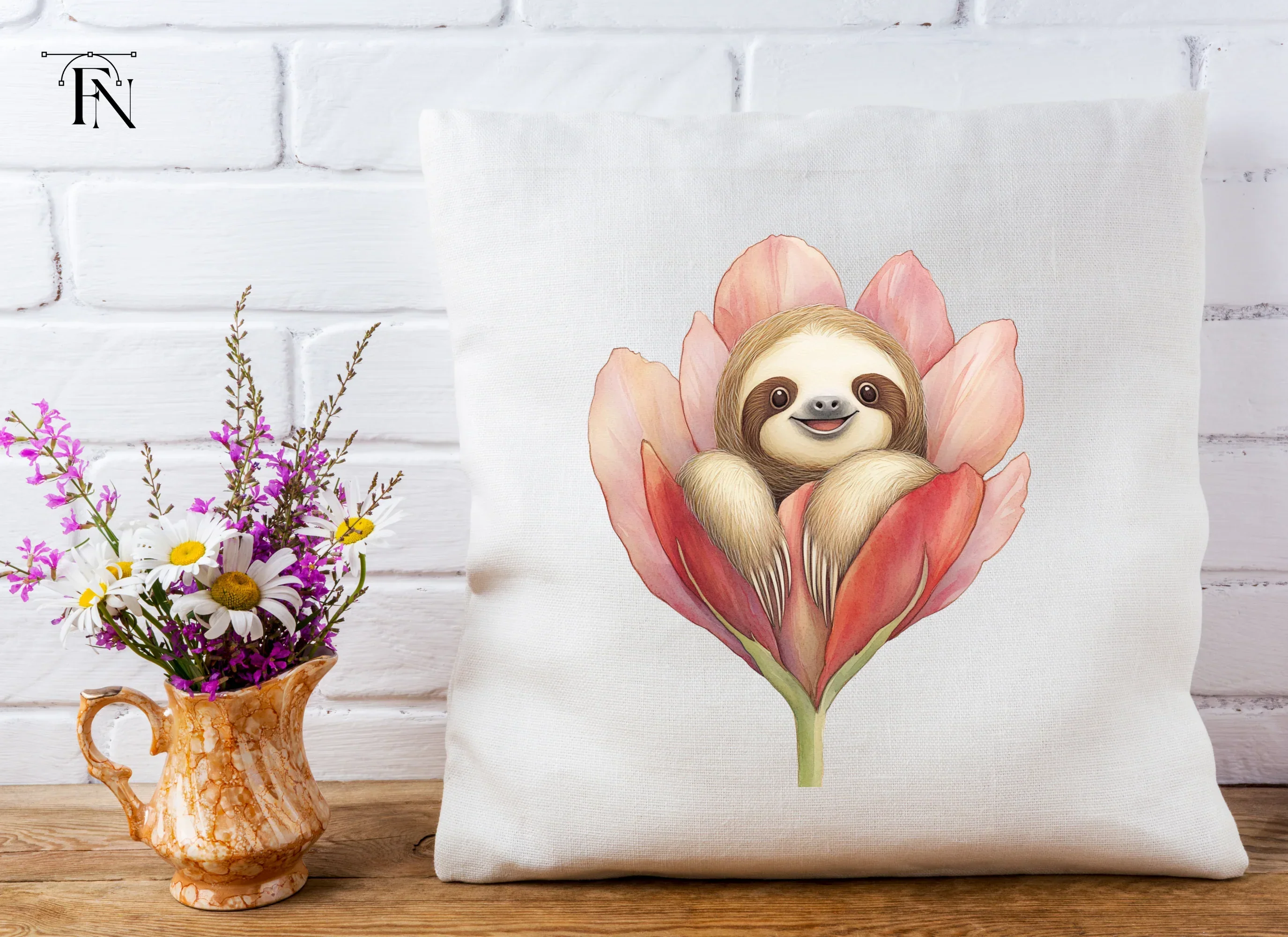 Baby Sloths in Pink Flowers Clipart Bundle - Image 5
