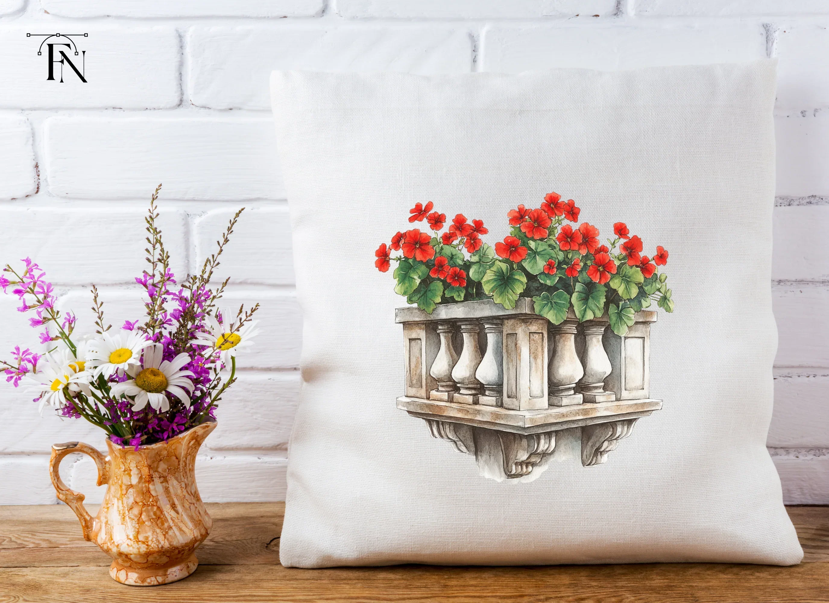 Balcony with Red Geraniums Clipart Bundle - Image 4