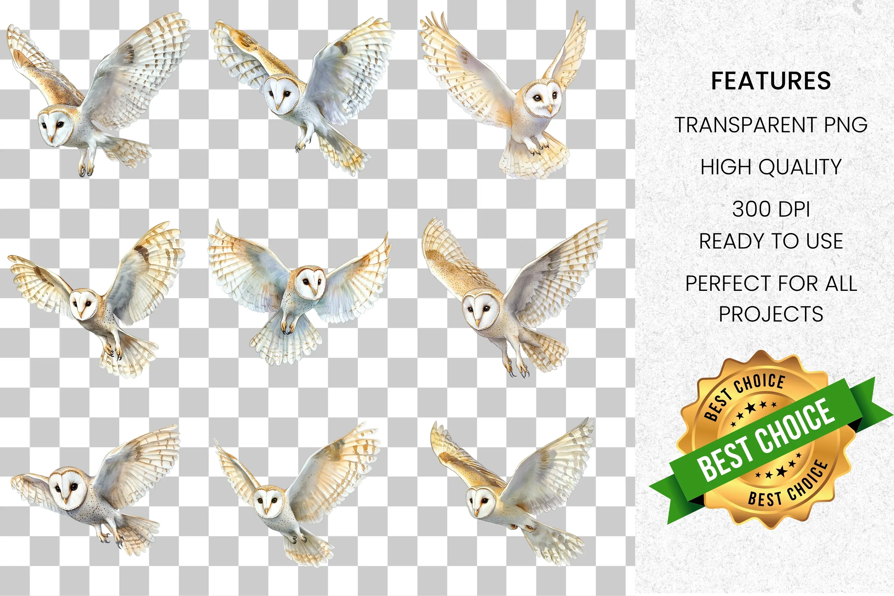 Barn Owl Flying Clipart Bundle - Image 2
