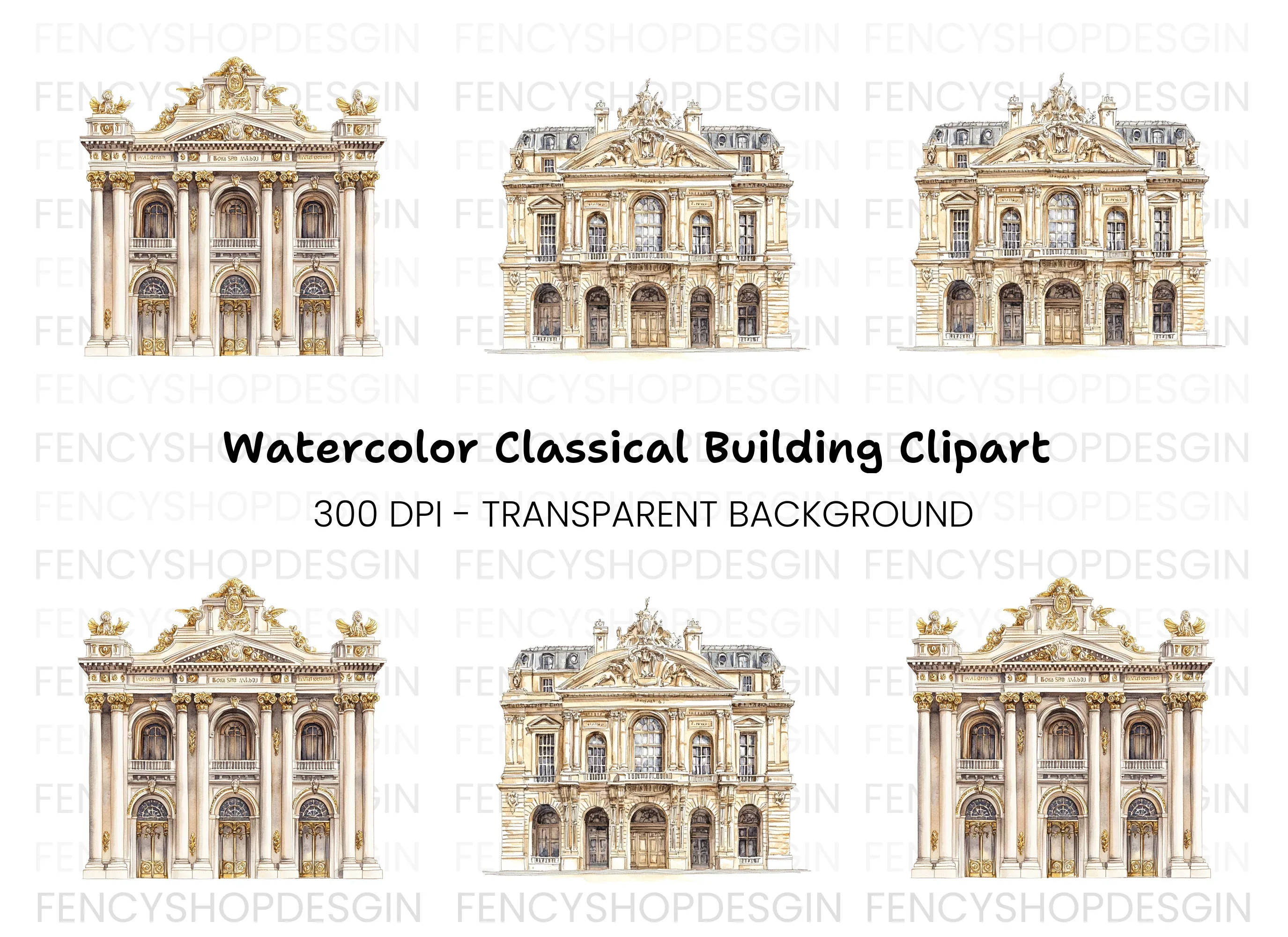 Baroque Neoclassical Building Clipart Bundle