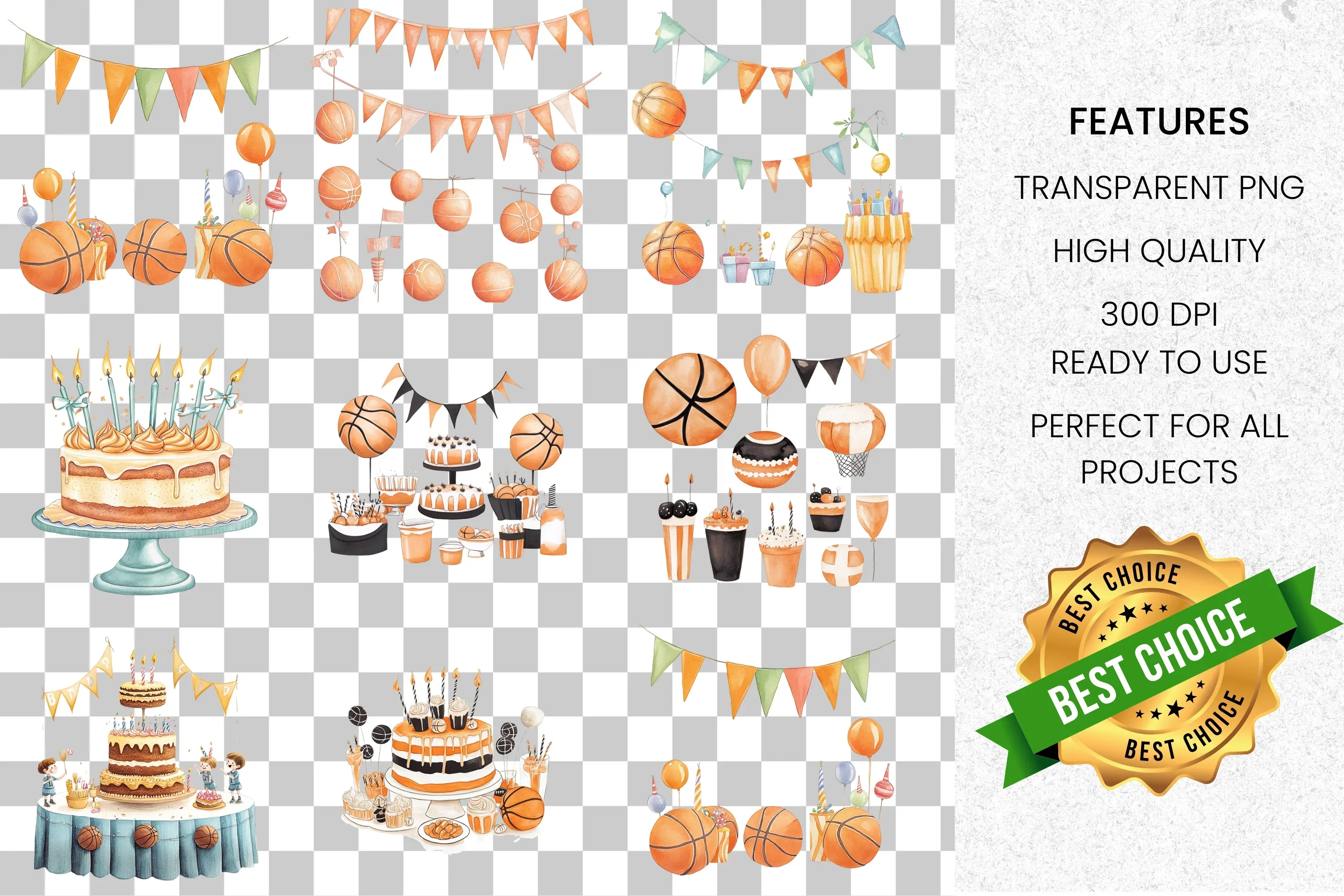 Basketball Birthday Party Clipart Bundle - Image 2