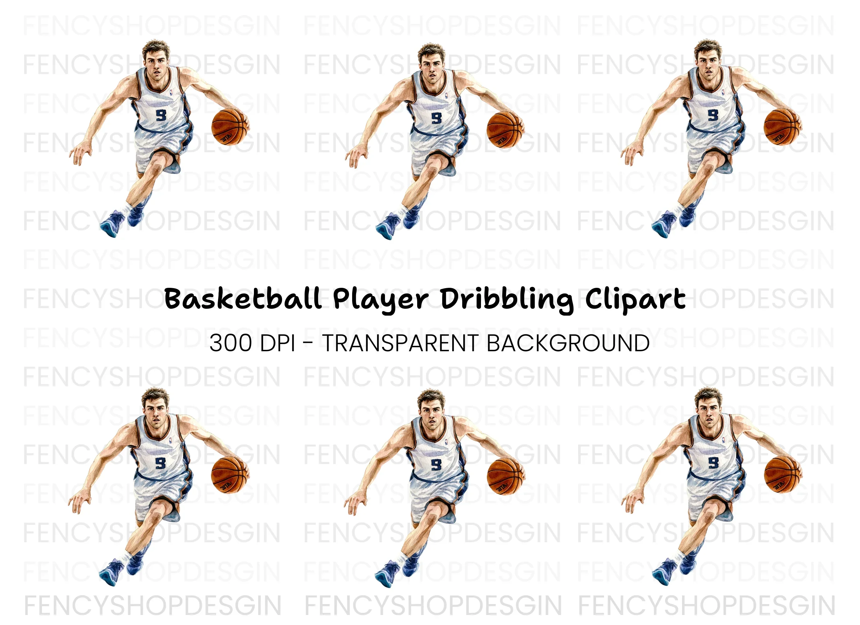Basketball Player Dribbling Clipart Bundle