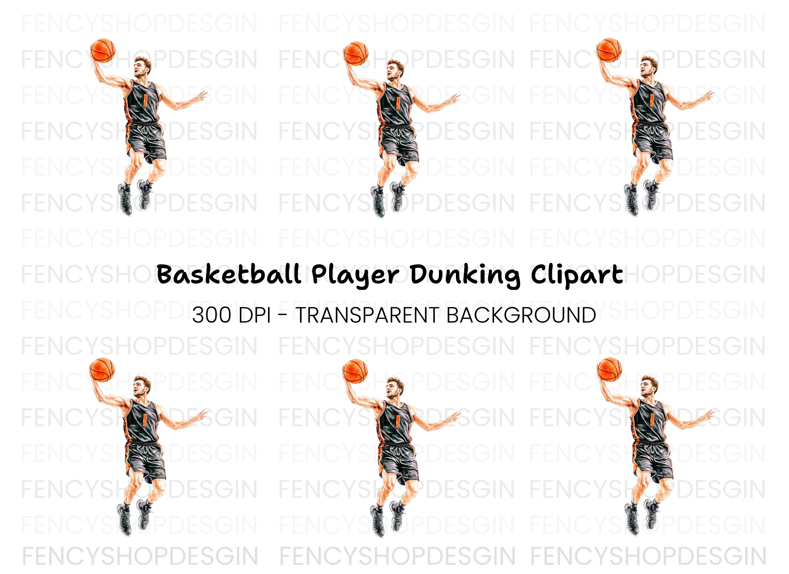 Basketball Player Slam Dunk Clipart Bundle