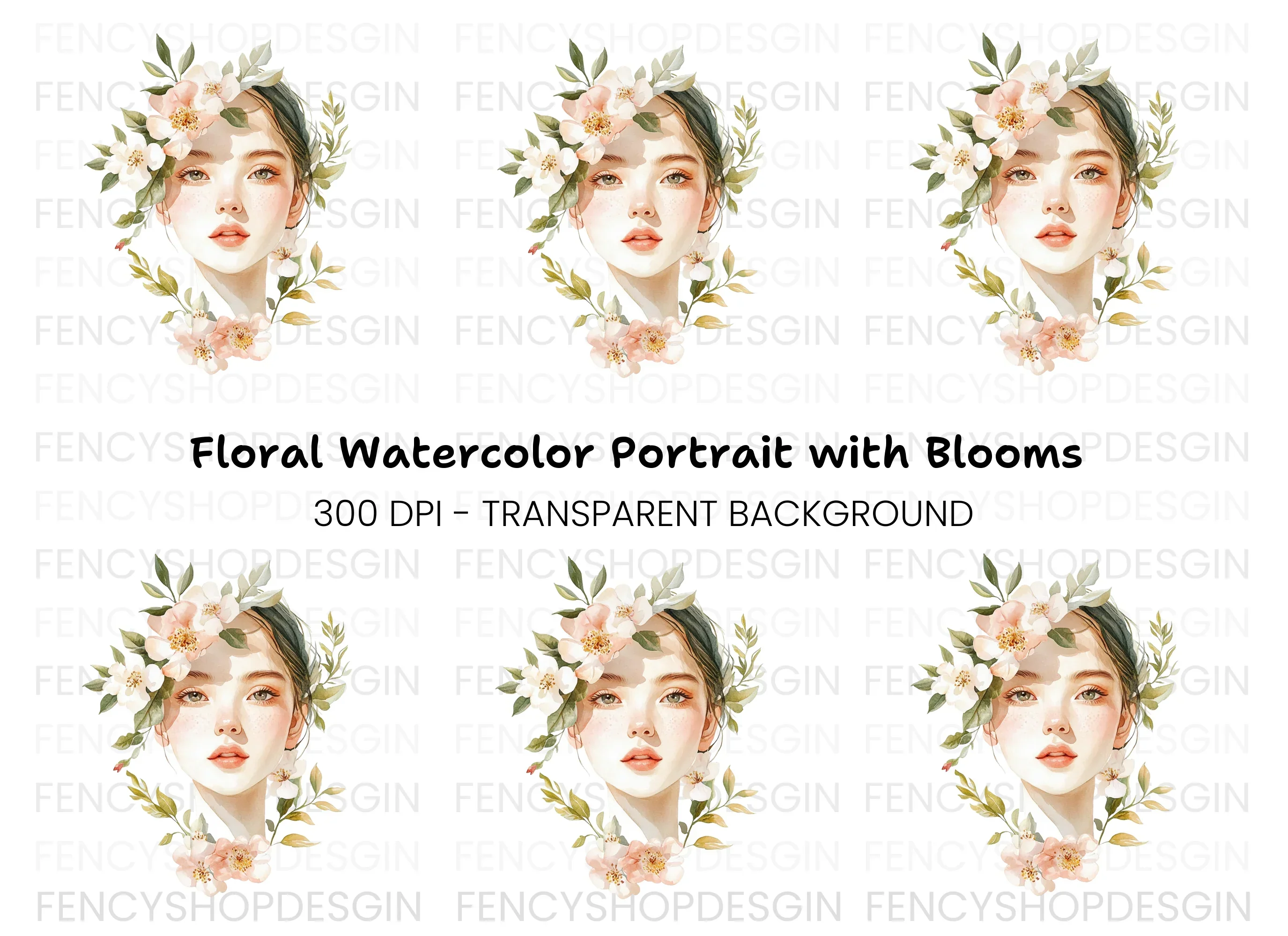 Beautiful Girl with Floral Crown Clipart Bundle