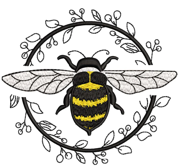 Bee With Flower Embroidery Design