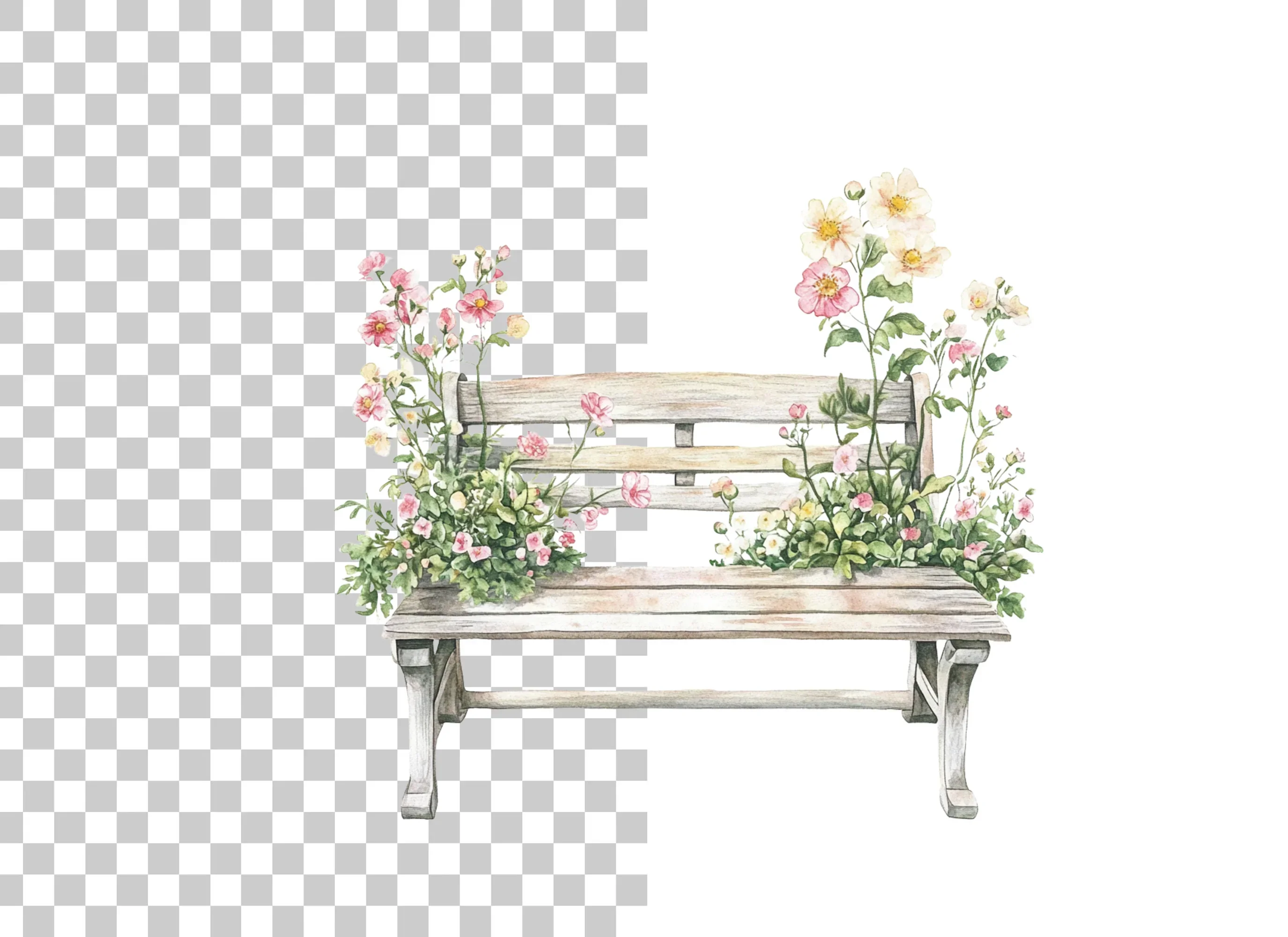 Bench with Pink Flowers Clipart Bundle - Image 6