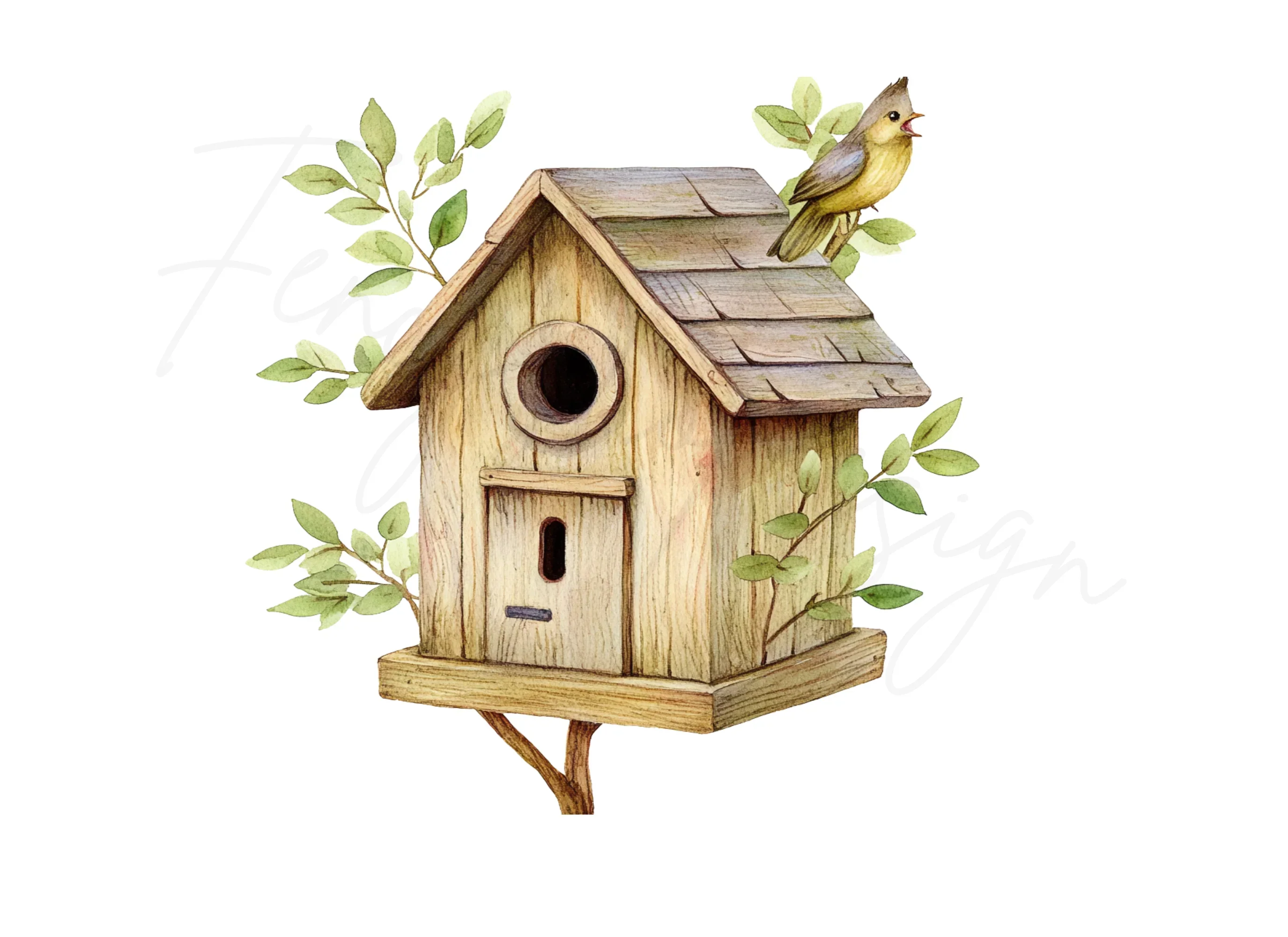 Birdhouse with Singing Bird Clipart Bundle - Image 2