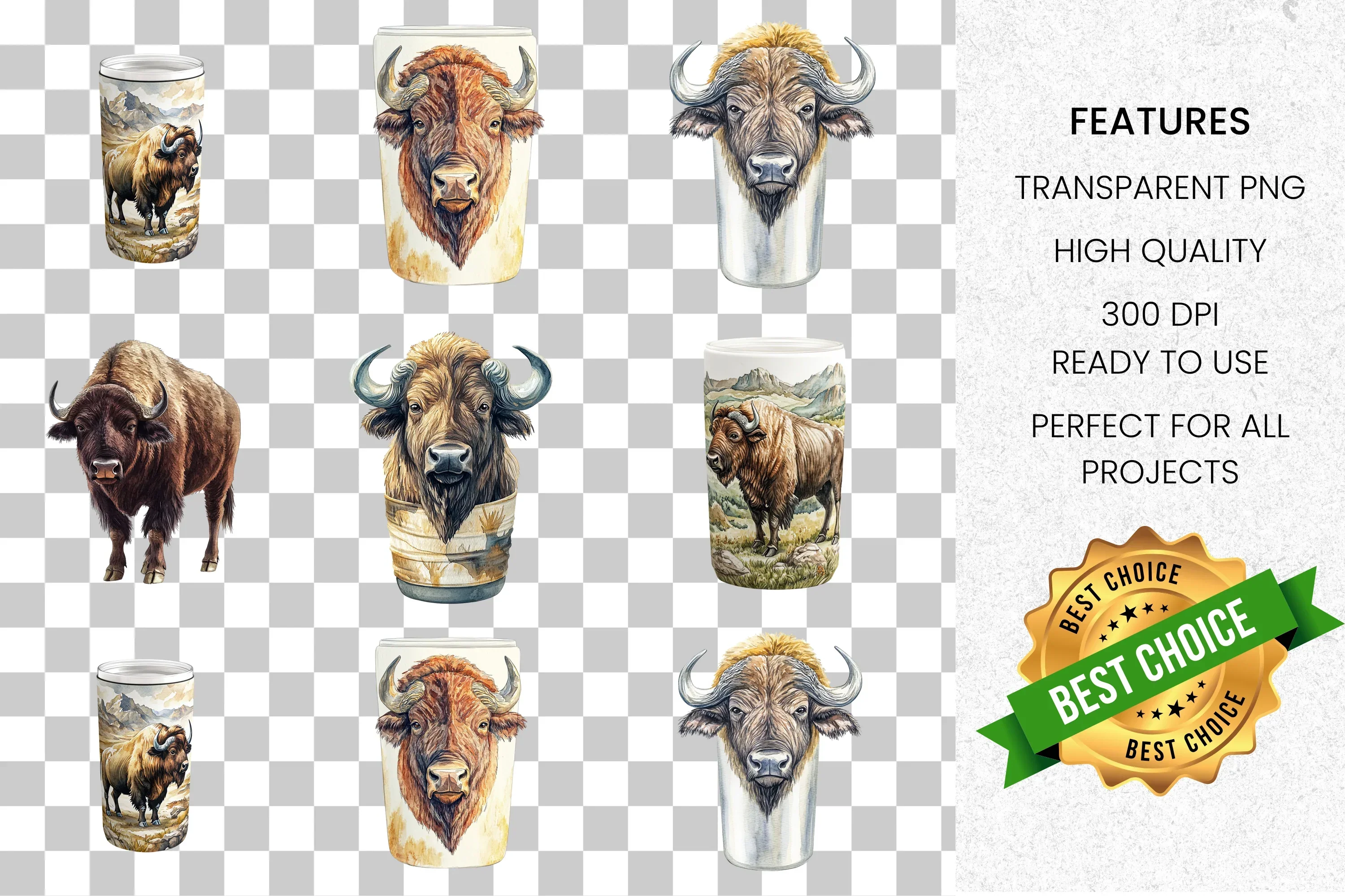 Bison Head Clipart Bundle - Image 2