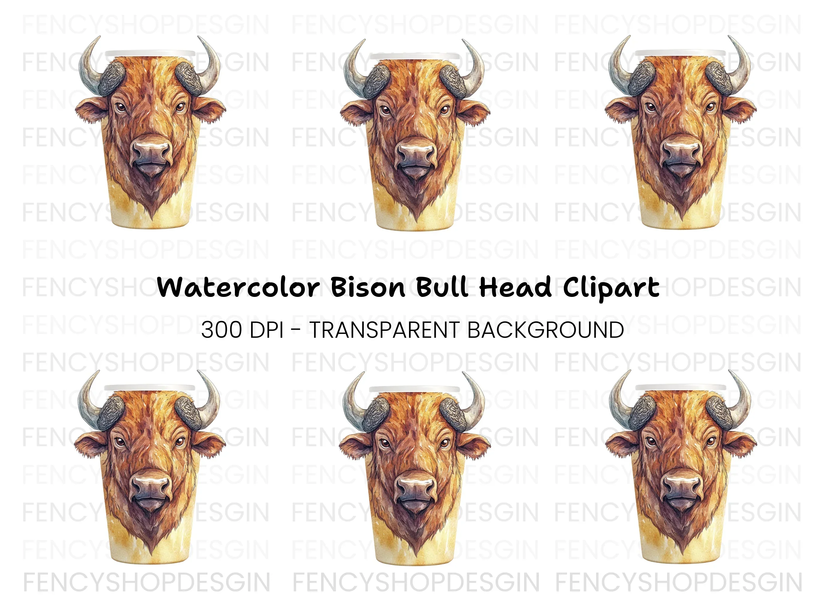 Bison Head Coffee Cup Clipart Bundle